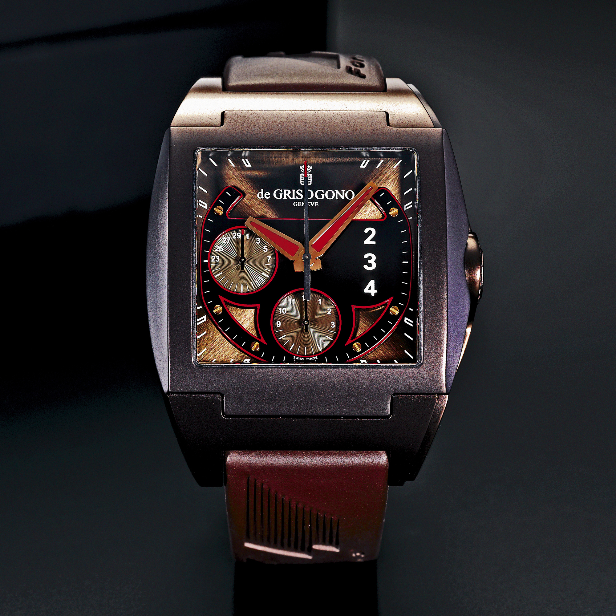 De Grisogono, AN OVERSIZED LIMITED EDITION FINE BROWN GOLD AUTOMATIC CHRONOGRAPH WRISTWATCH WTIH REGISTERS CIRCA 2007 POWER BREAKER NO 112/500