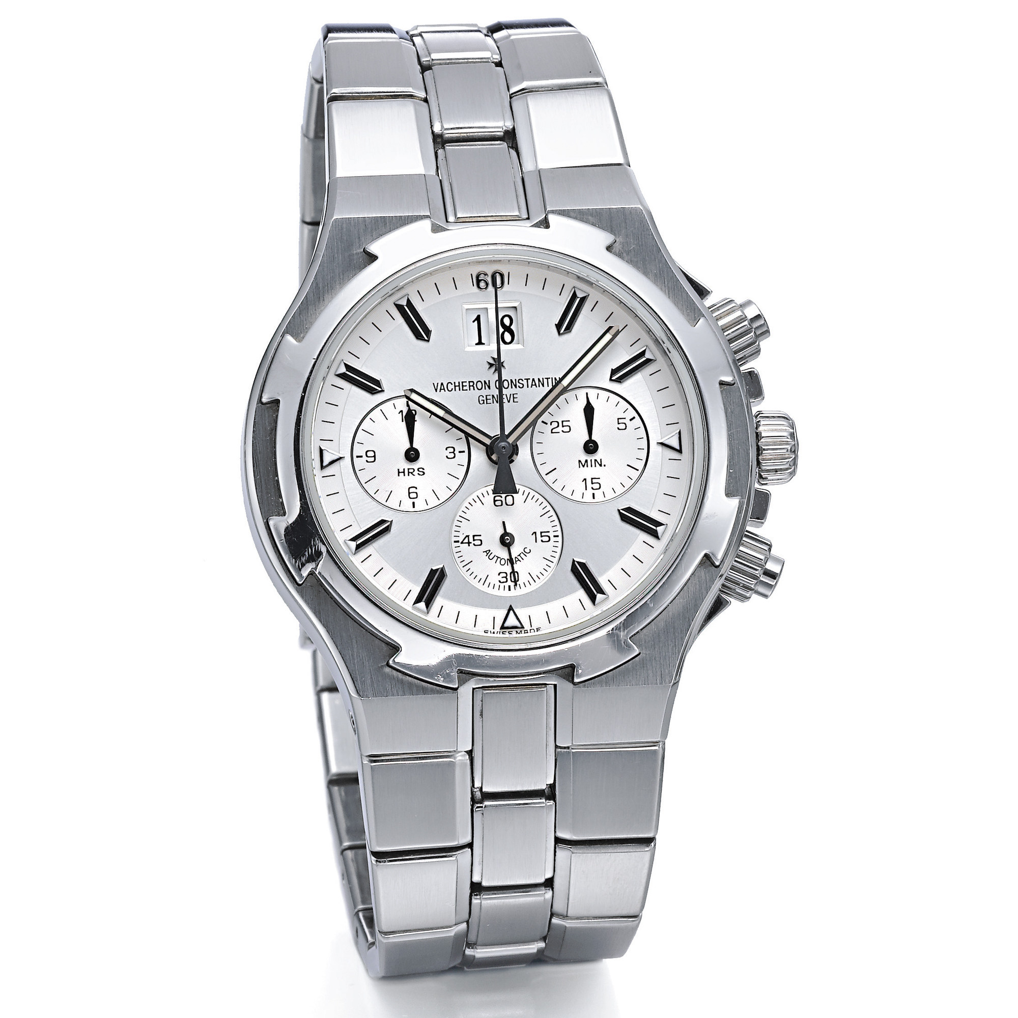 Vacheron Constantin, A LARGE STAINLESS STEEL AUTOMATIC CHRONOGRAPH WRISTWATCH WITH OVERSIZED DATE, REGISTERS AND BRACELET CIRCA 2000 OVERSEAS