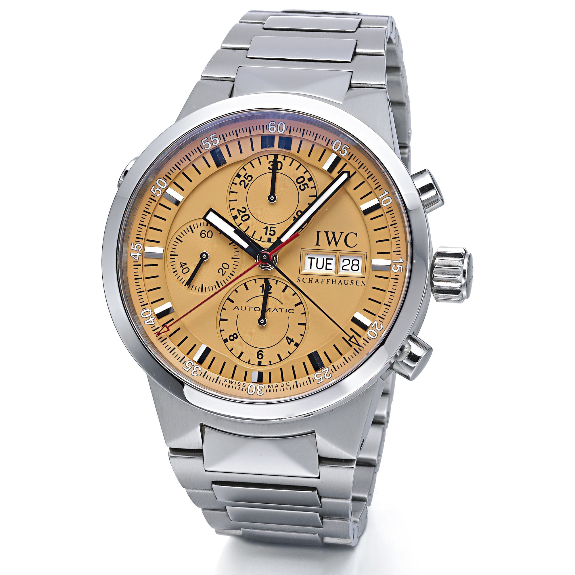 International Watch Co., A STAINLESS STEEL AUTOMATIC SPLIT SECONDS CHRONOGRAPH WRISTWATCH WITH REGISTERS CIRCA 2000 OVERSEAS
 