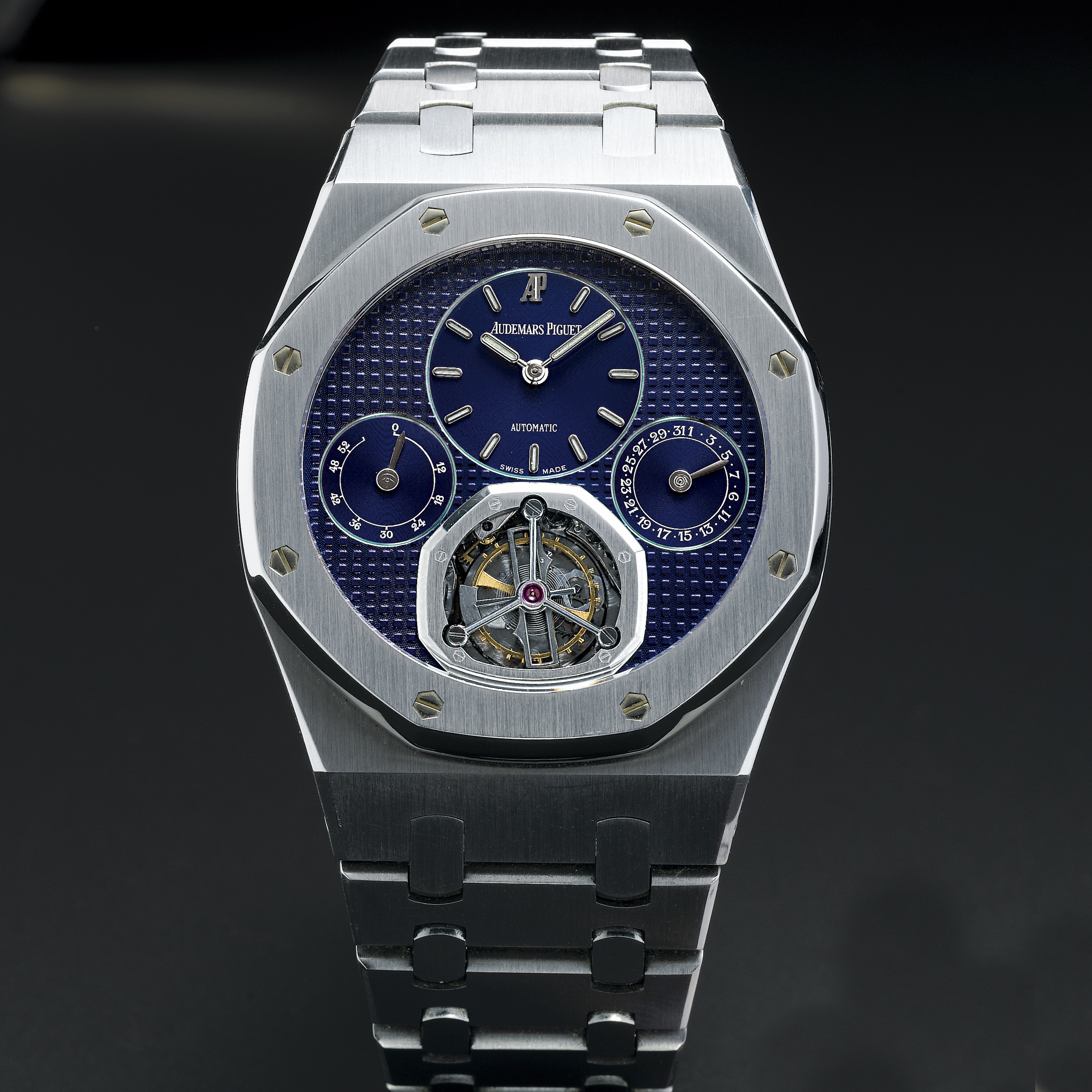 Audemars Piguet, A RARE OVERSIZED FINE LIMITED EDITION STAINLESS STEEL AUTOMATIC ONE MINUTE TOURBILLON WRISTWATCH WITH DATE AND POWER RESERVE INDICATION