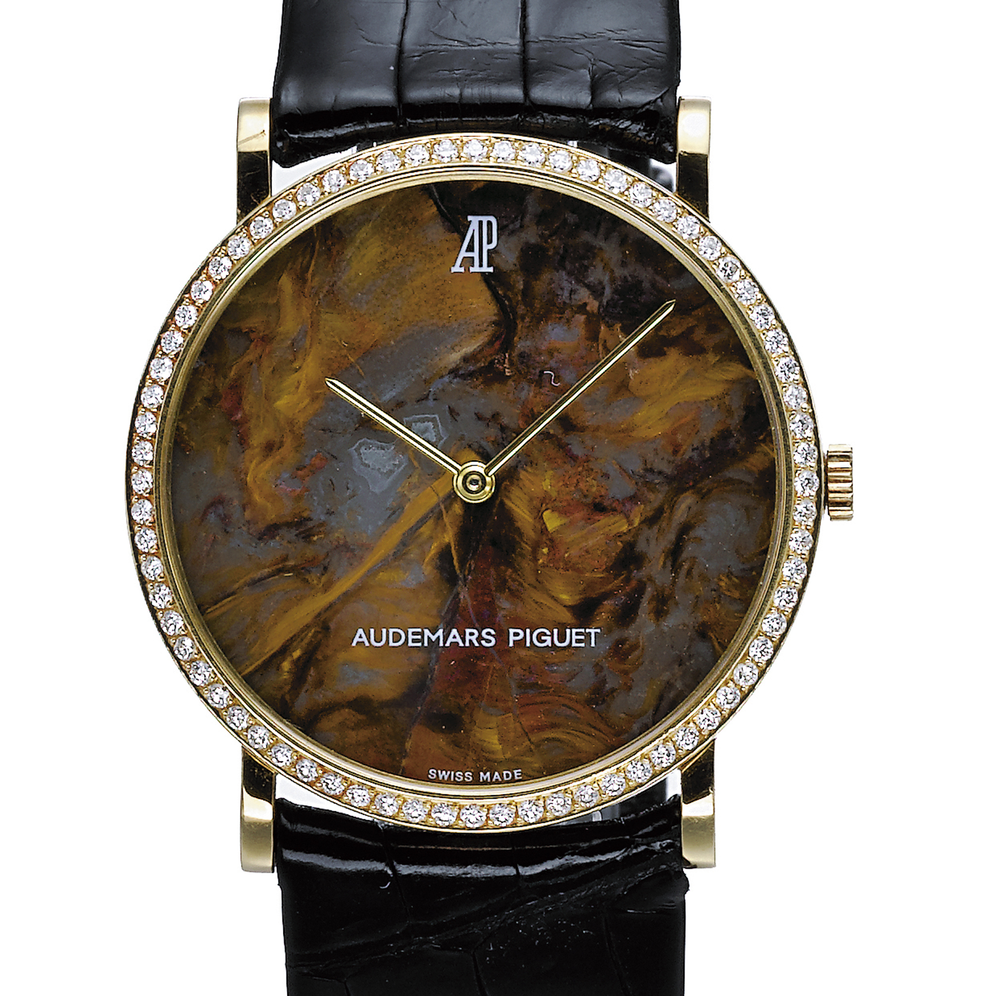 Audemars Piguet, A GOLD AND DIAMOND SET WRISTWATCH WITH HARD STONE DIAL CIRCA 1980