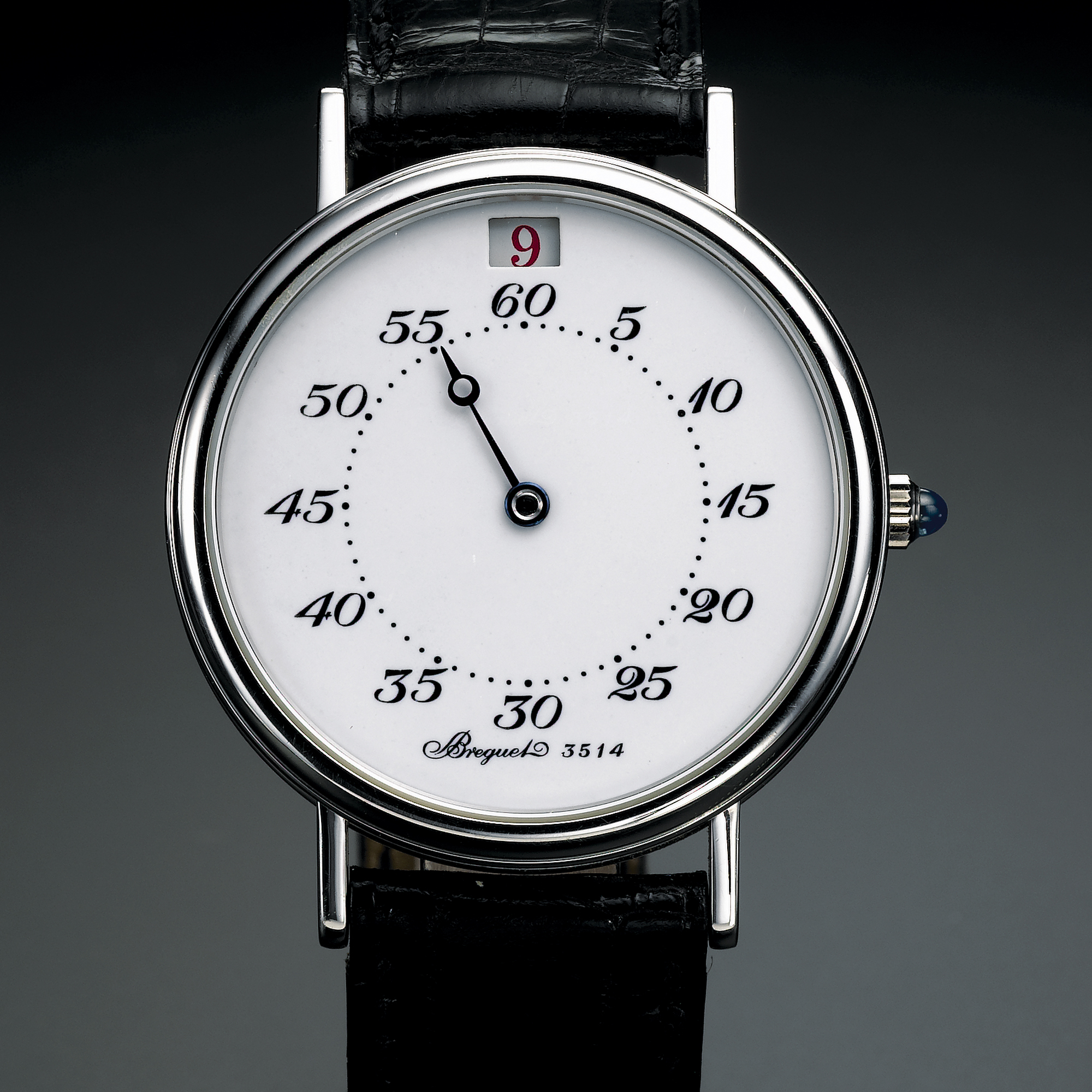Breguet, A FINE  LIMITED EDITION PLATINUM AUTOMATIC JUMP HOUR WRISTWATCH WITH ENAMEL DIAL CIRCA 1992 REF 3514 NO 196/400