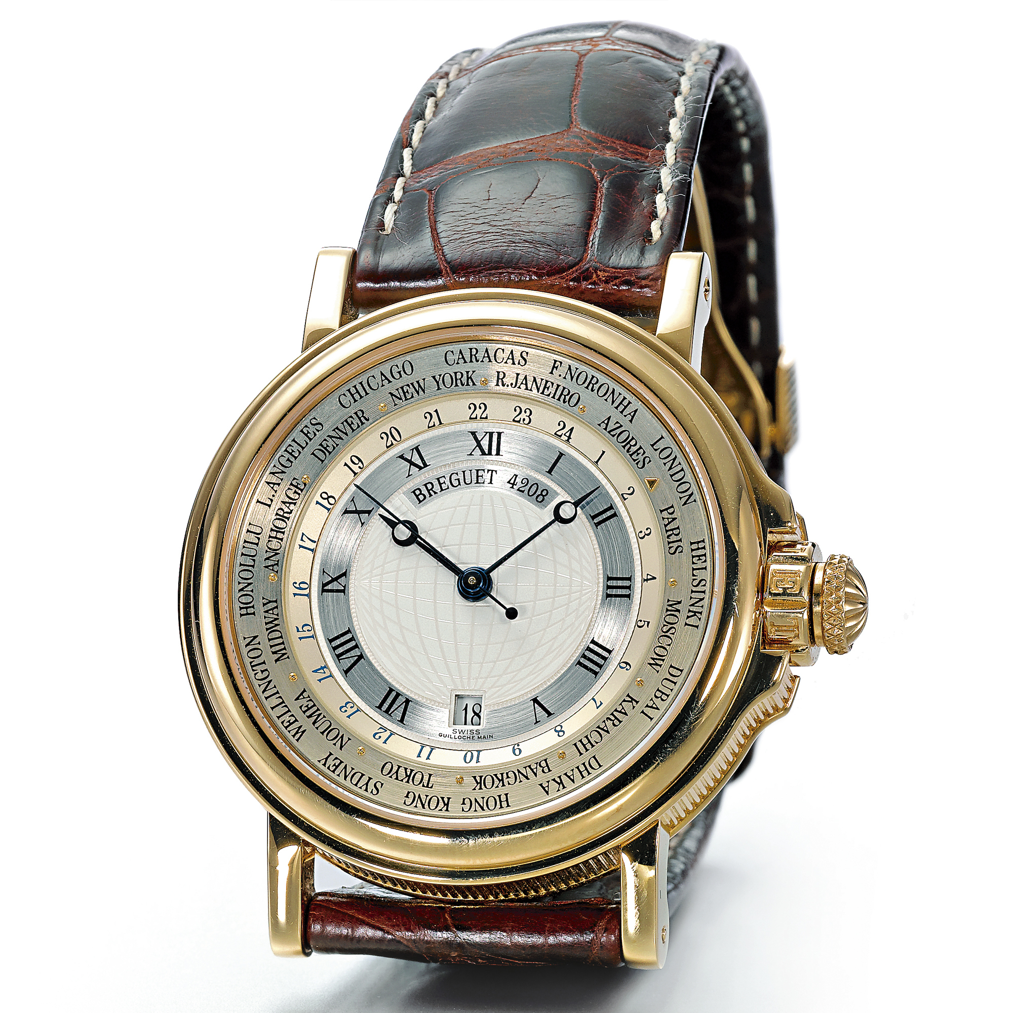 Breguet, A FINE GOLD AUTOMATIC CENTER SECONDS WORLD TIME WRISTWATCH WITH DATE CIRCA 2000 REF 3700 MARINE HORA MUNDI