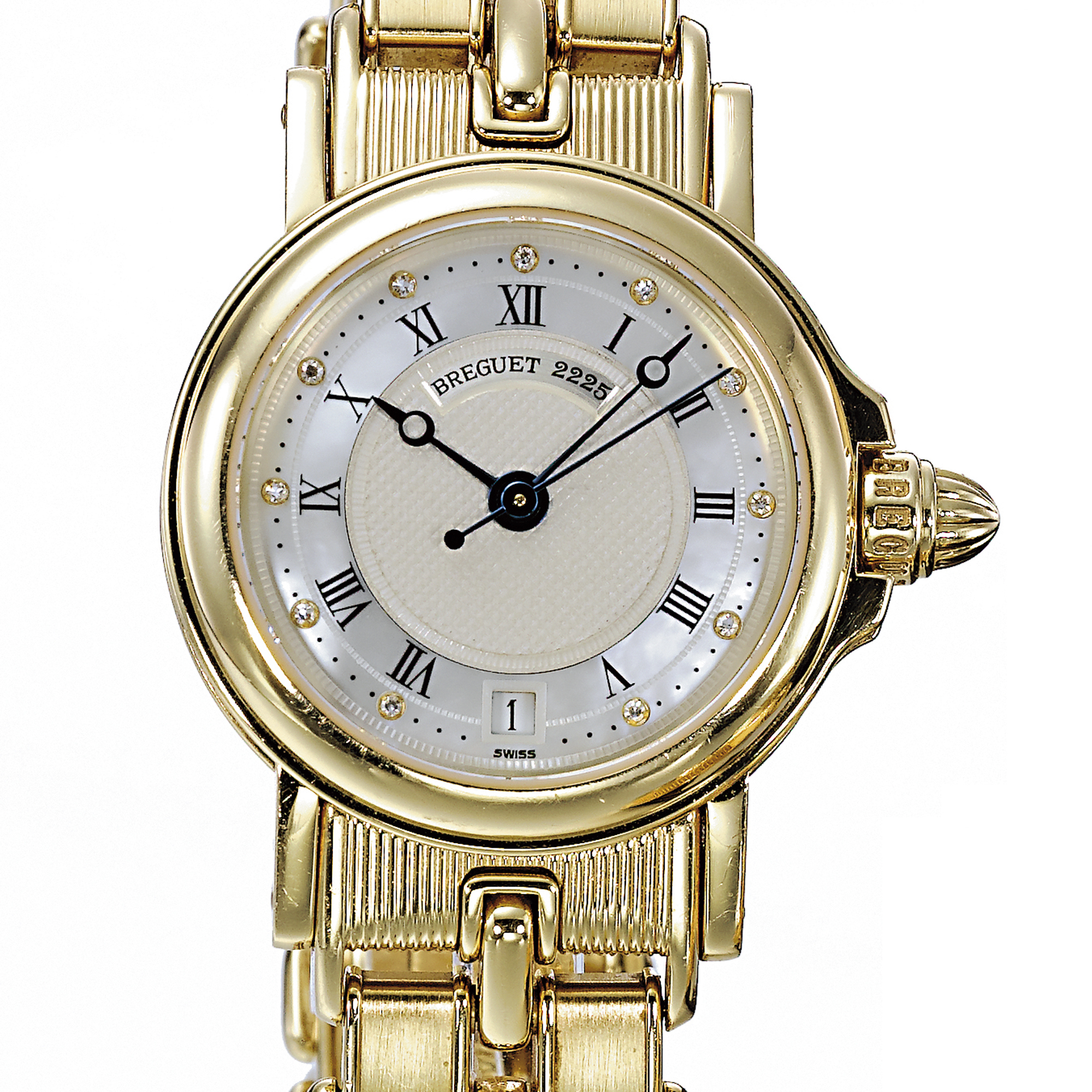 Breguet, A LADY'S FINE GOLD AND DIAMOND SET AUTOMATIC CENTER SECONDS BRACELET WATCH CIRCA 2000 MARINE
