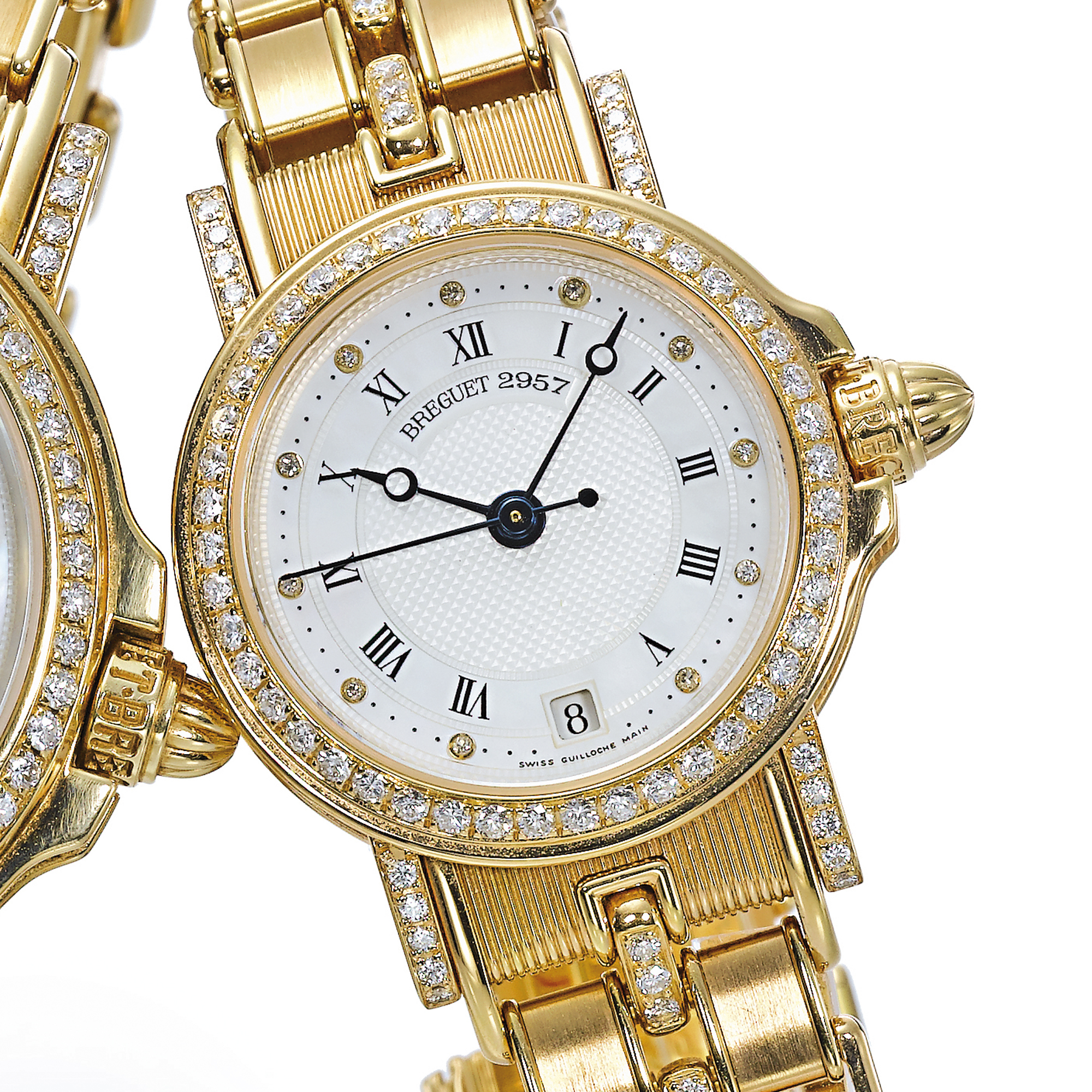 Breguet,  A LADY'S GOLD AUTOMATIC CENTER SECONDS WRISTWATCH WITH DATE, BRACELET AND MOTHER-OF-PEARL DIAL CIRCA 2002 MARINE