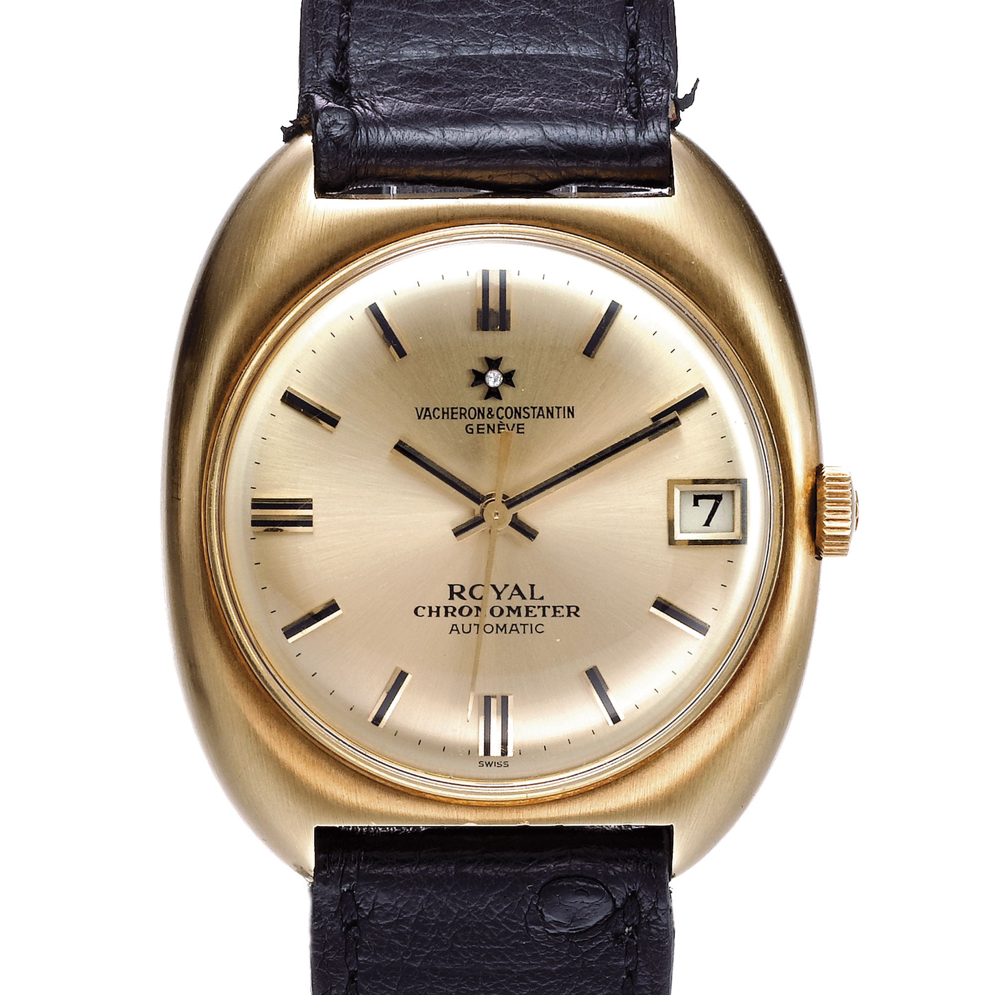 Vacheron Constantin, A GOLD AUTOMATIC CENTER SECONDS TONNEAU FORM WRISTWATCH WITH DATE CIRCA 1970 ROYAL CHRONOMETER