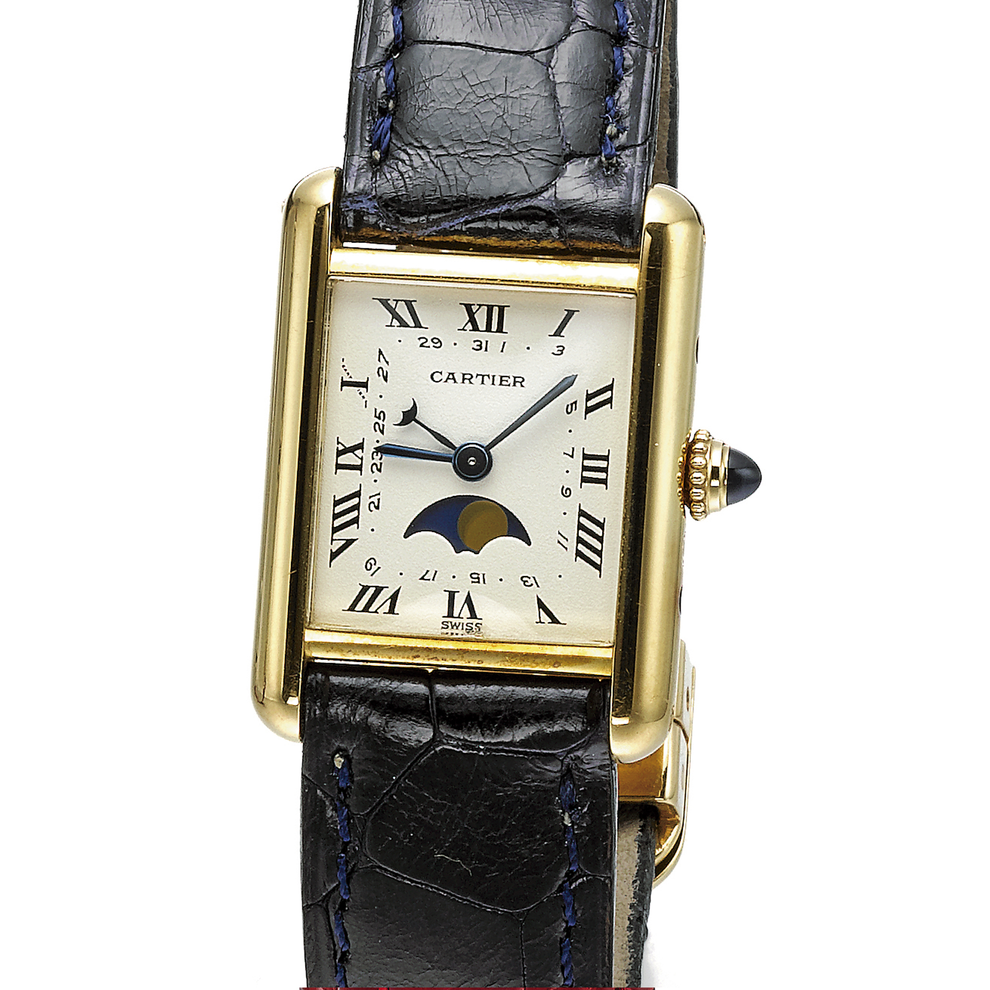 Cartier, A LADY'S GOLD WRISTWATCH WITH DATE AND MOON-PHASES CIRCA 1995 TANK