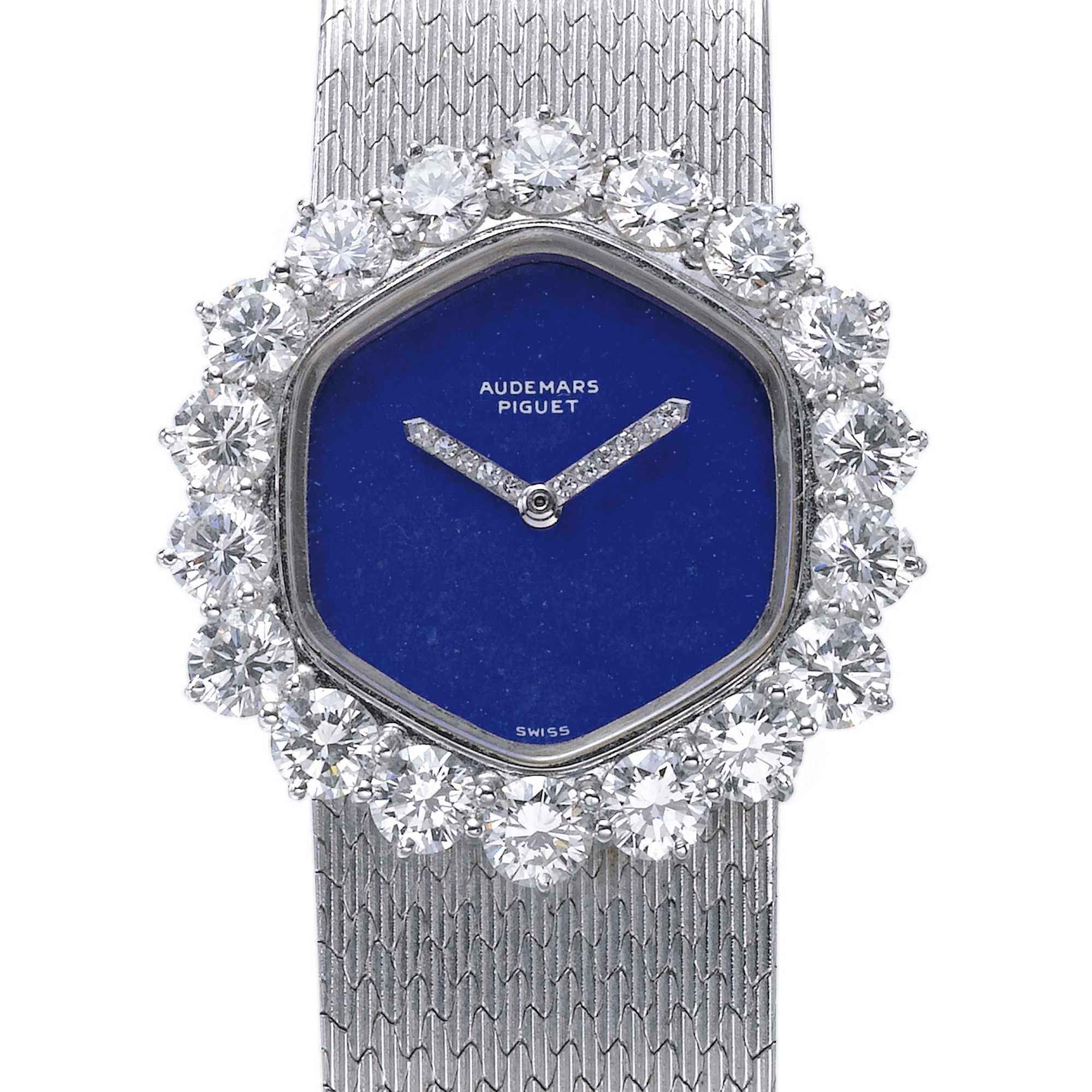Audemars Piguet, A LADY'S WHITE GOLD AND DIAMOND SET BRACELET WATCH WITH LAPIS LAZULI DIAL