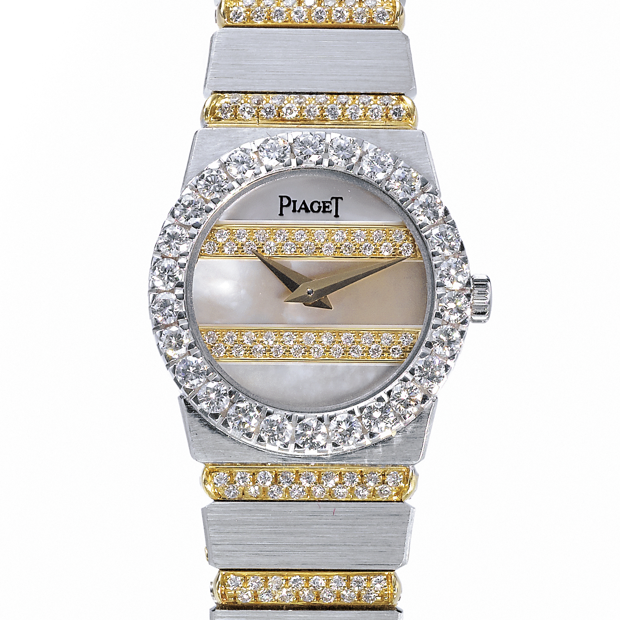 Piaget, A LADY'S TWO-COLOUR GOLD AND DIAMOND SET BRACELET WATCH WITH MOTHER-OF-PEARL DIAL CIRCA 2000 POLO 