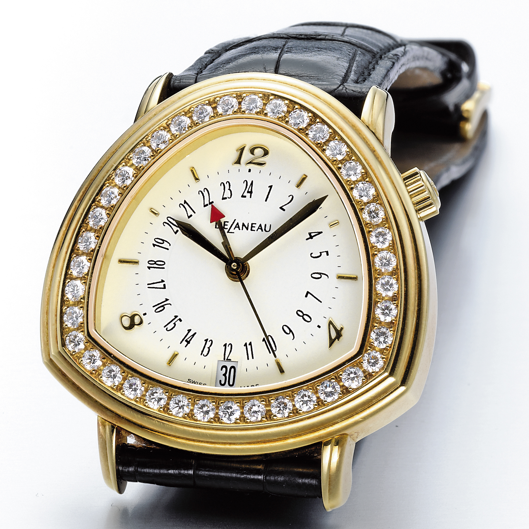 Delaneau, A LADY'S GOLD AND DIAMOND SET AUTOMATIC CENTER SECONDS WRISTWATCH WITH DATE AND 24 HOUR INDICATION CIRCA 2003 STAR MASTER