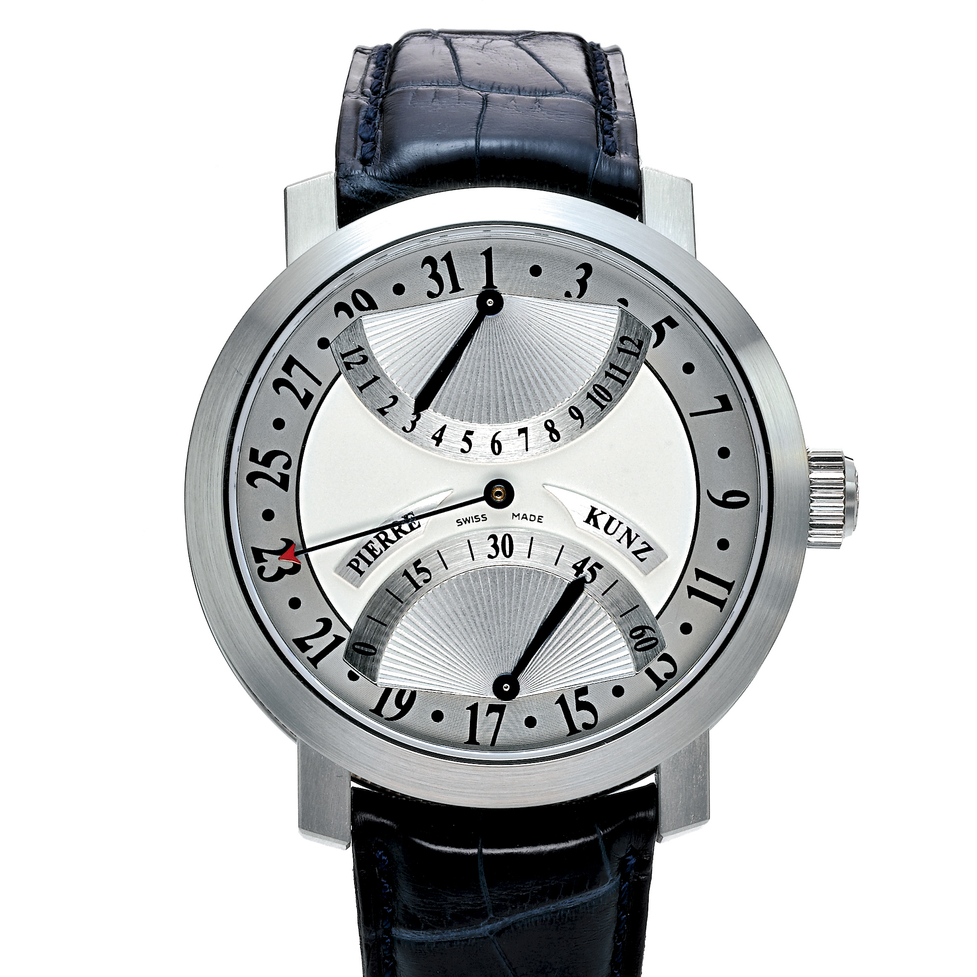 Pierre Kunz, A OVERSIZED WHITE GOLD AUTOMATIC DOUBLE RETROGRADE WRISTWATCH WITH DATE CIRCA 2001 SPIRIT OF CHALLENGE NO 8