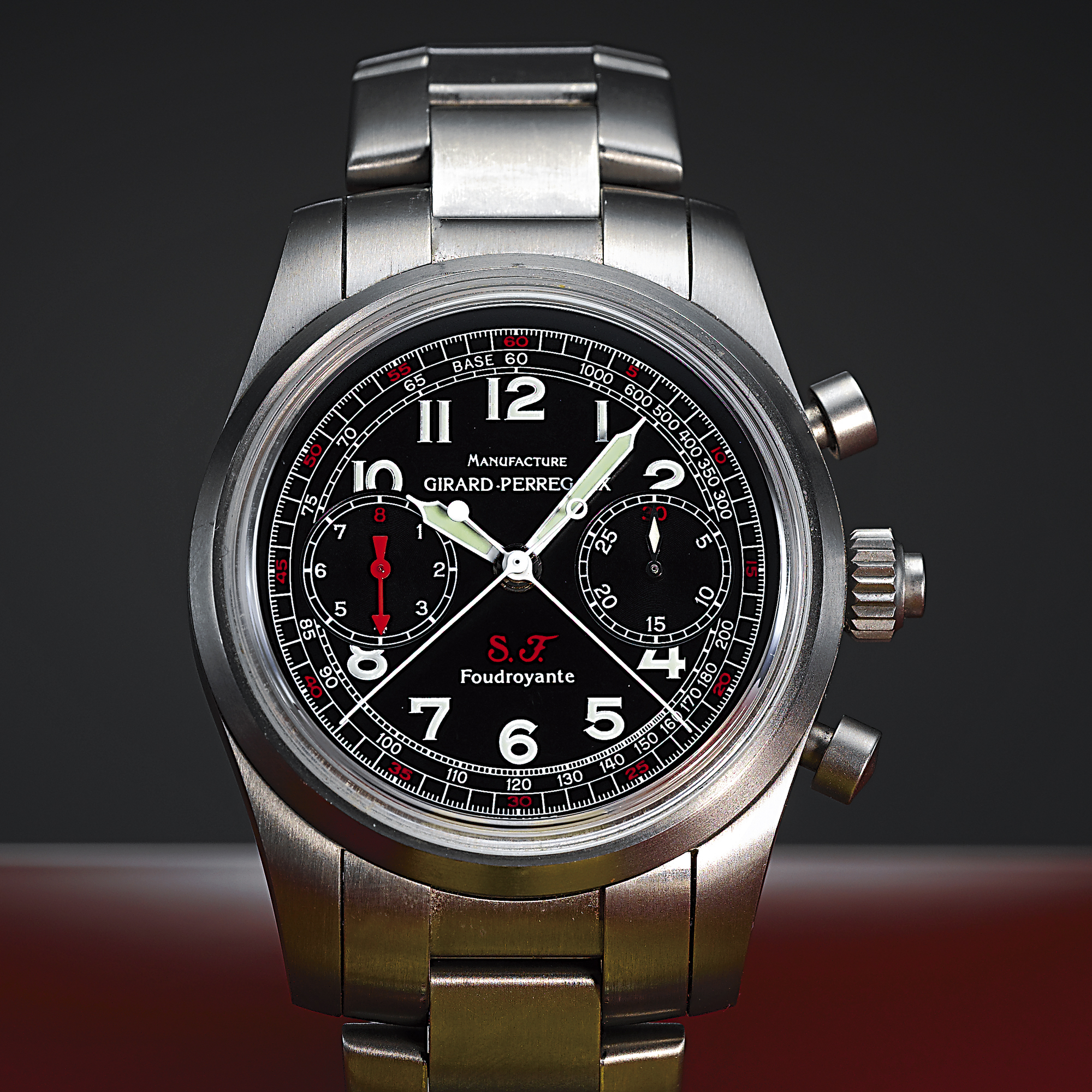 Girard-Perregaux, A TITANIUM AUTOMATIC SPLIT SECONDS CHRONOGRAPH WRISTWATCH WITH REGISTERS CIRCA 2000 REF 9020 FERRARI CHRONOGRAPHE A RATTRAPANTE FOUDROYANTE N0 17/100