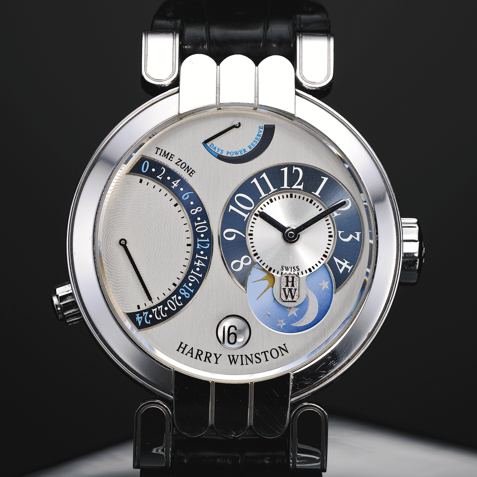 Harry Winston, A WHITE GOLD RETROGRADE DUAL TIME ZONE WRISTWATCH WITH DATE AND 5-DAY POWER RESERVE INDICATION CIRCA 2004 EXCENTER TIMEZONE N0 125