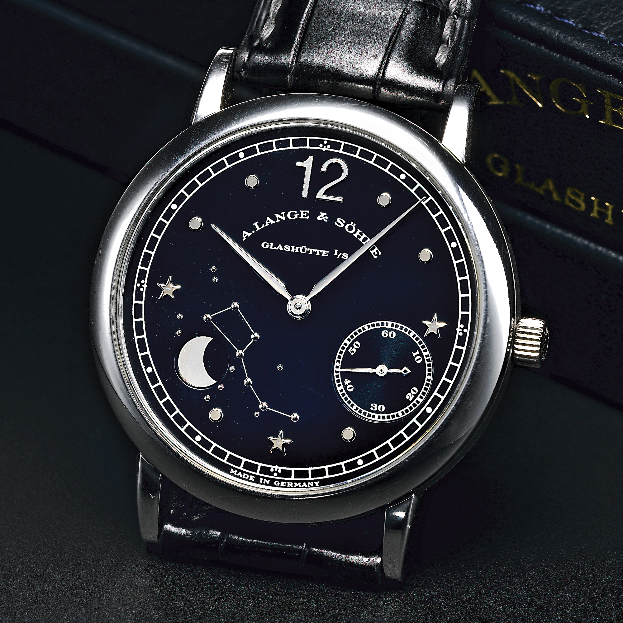 A. Lange & Söhne, A FINE LIMITED EDITION PLATINUM WRISTWATCH WITH MOON-PHASES CIRCA 2002 1815 MOON PHASE HOMMAGE A EMIL LANGE 1849-1922 NO 118/150