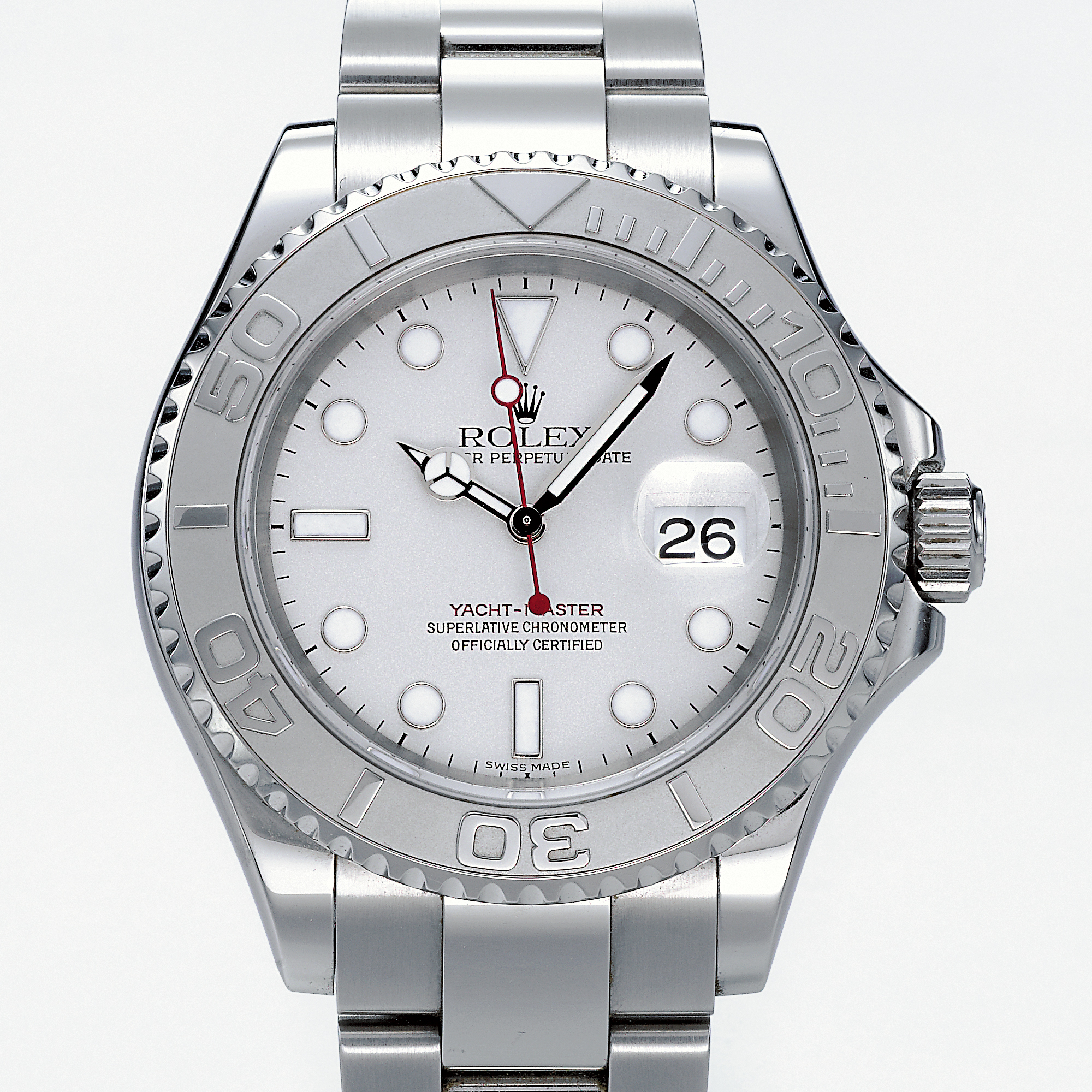 Rolex, A STAINLESS STEEL AUTOMATIC CENTER SECONDS WRISTWATCH WITH DATE, BRACELET AND PLATINUM BEZEL CIRCA 2006 REF 16622 OYSTER PERPETUAL DATE YACHT-MASTER