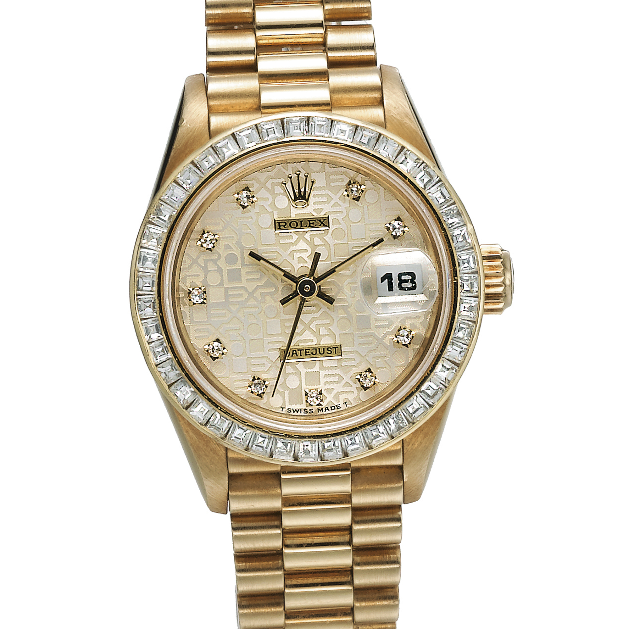 Rolex, A LADY'S GOLD AND DIAMOND SET AUTOMATIC CENTER SECONDS WRISTWATCH WITH DATE AND BRACELET CIRCA 1995 REF 69178 OYSTER PERPETUAL DATEJUST