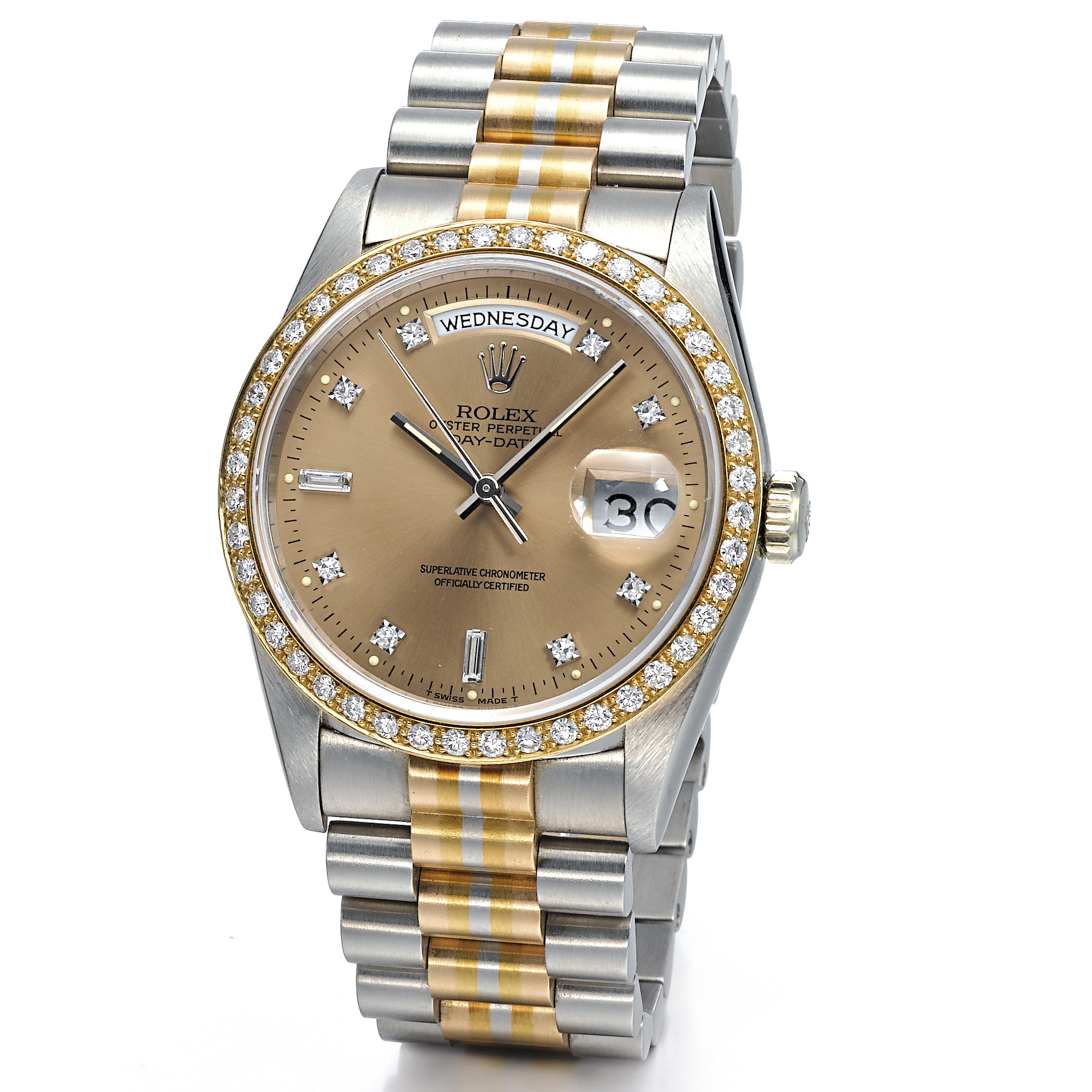 Rolex, A GOLD AND DIAMOND SET AUTOMATIC CHRONOGRAPH WRISTWATCH WITH REGISTERS AND BRACELET CIRCA 1993 REF 16528 OYSTER PERPETUAL COSMOGRAPH DAYTONA