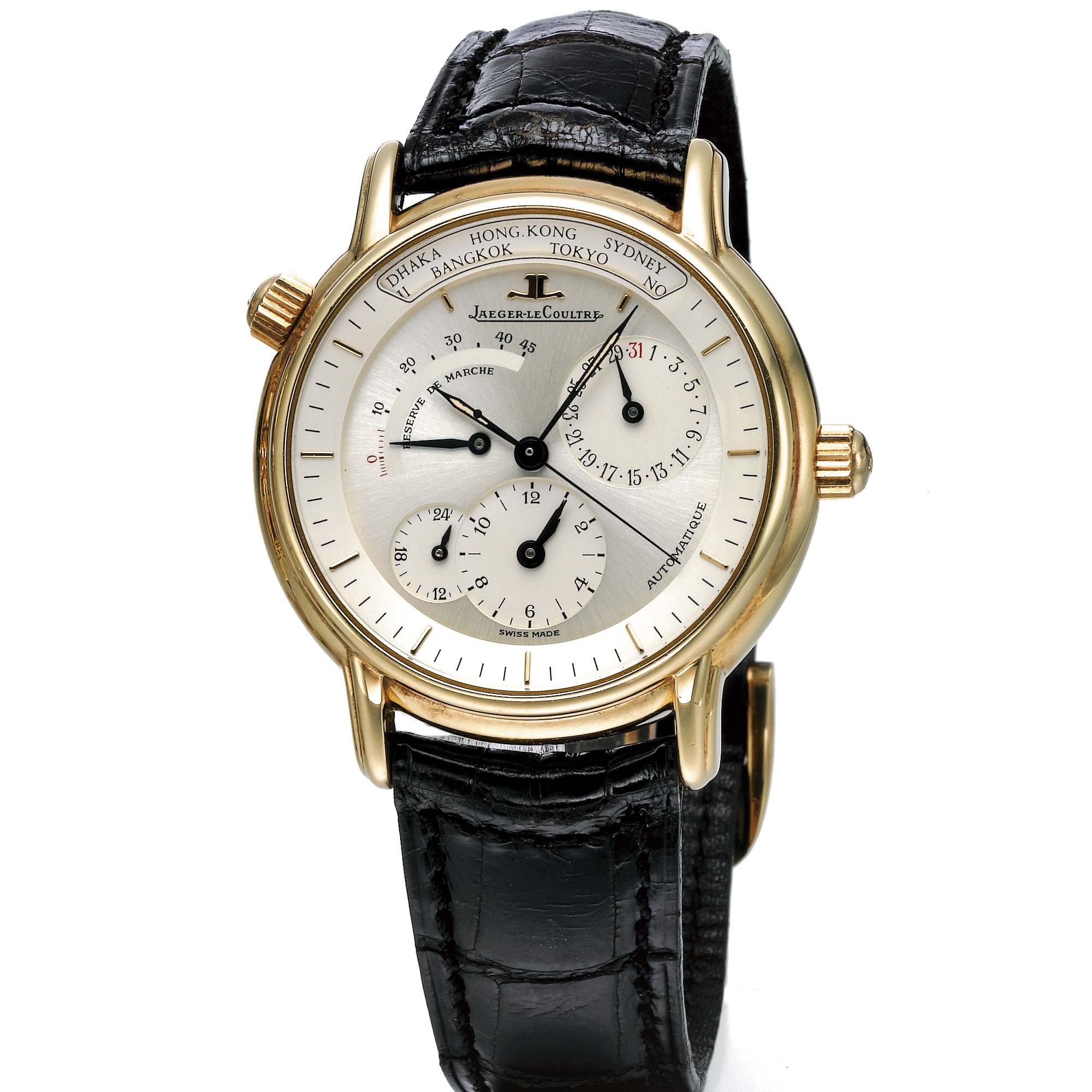 Jaeger Lecoultre, A GOLD WORLD TIME WRISTWATCH WTIH DATE, POWER RESERVE AND 24-HOUR INDICATION CIRCA 2000 GEOGRAPHIQUE NO 0810