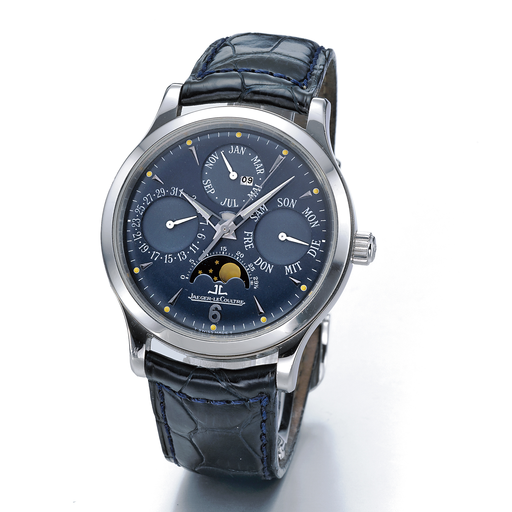 Jaeger Lecoultre, A FINE LIMITED EDITION PLATINUM AUTOMATIC CENTRE SECONDS PERPETUAL CALENDAR WRISTWATCH WITH MOON-PHASES AND YEAR INDICATION CIRCA 2002 MASTER CONTROL NO 073/250