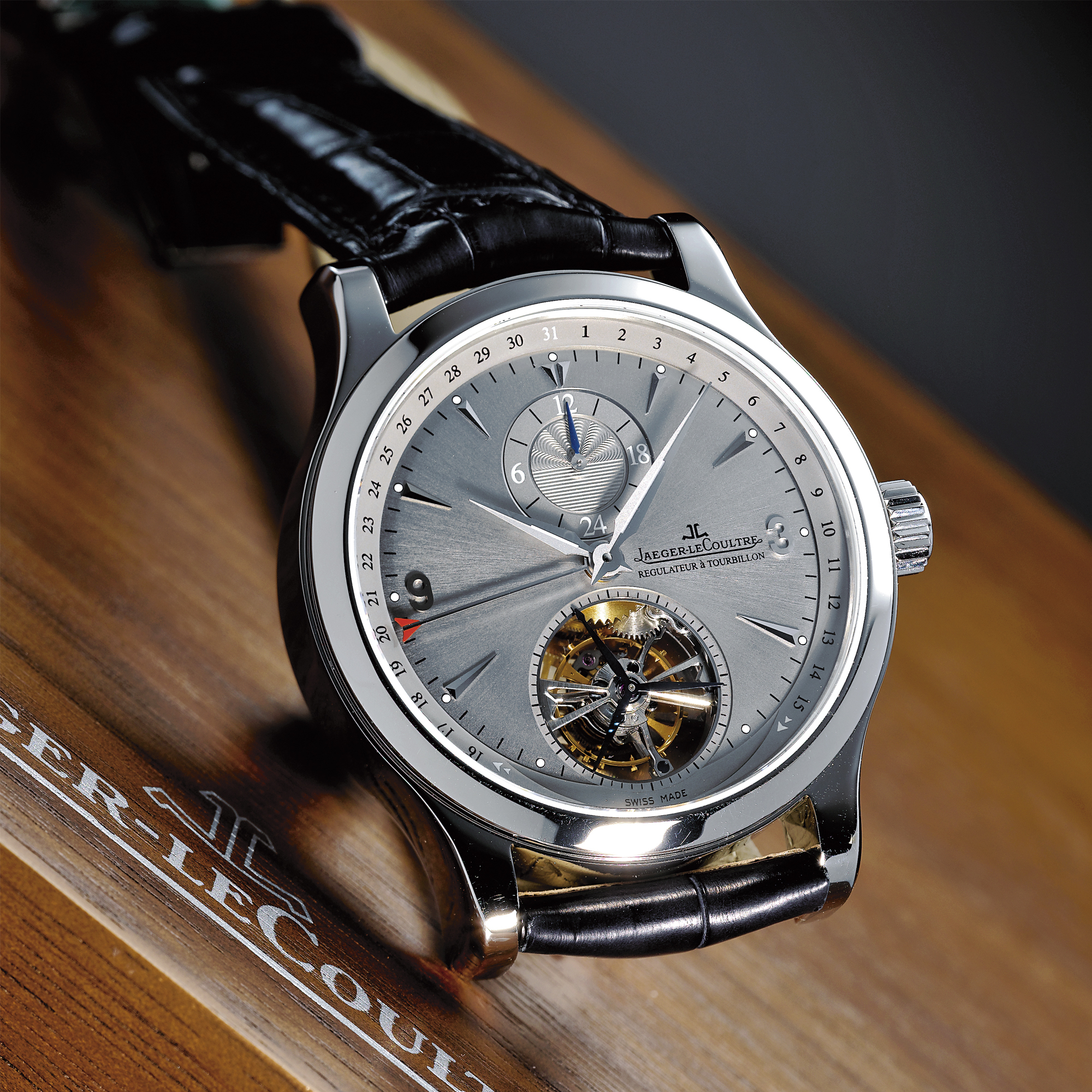 Jaeger-LeCoultre, A FINE PLATINUM DUAL TIME ZONE ONE MINUTE TOURBILLON WRISTWATCH WITH DATE AND DAY/NIGHT INDICATION CIRCA 2006 MASTER TOURBILLON NO 73/300
