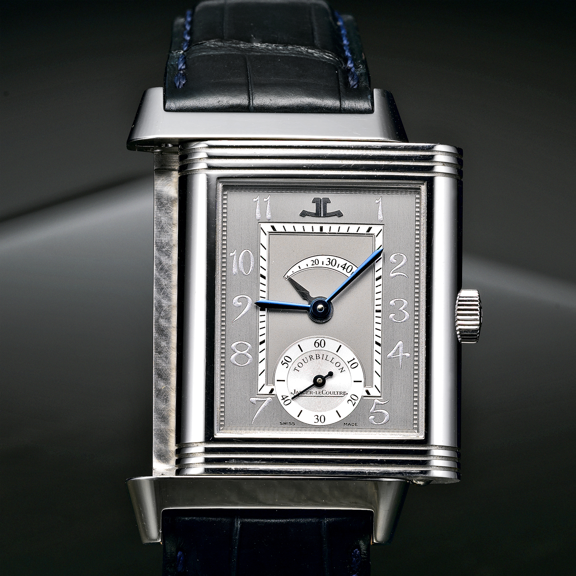 Jaeger-LeCoultre, A FINE LIMITED EDITION RECTANGULAR REVERSIBLE PLATINUM ONE-MINUTE TOURBILLON WRISTWATCH WITH POWER RESERVE INDICATIONCIRCA 2003 REVERSO PLATINUM NUMBER TWO N0 141/500