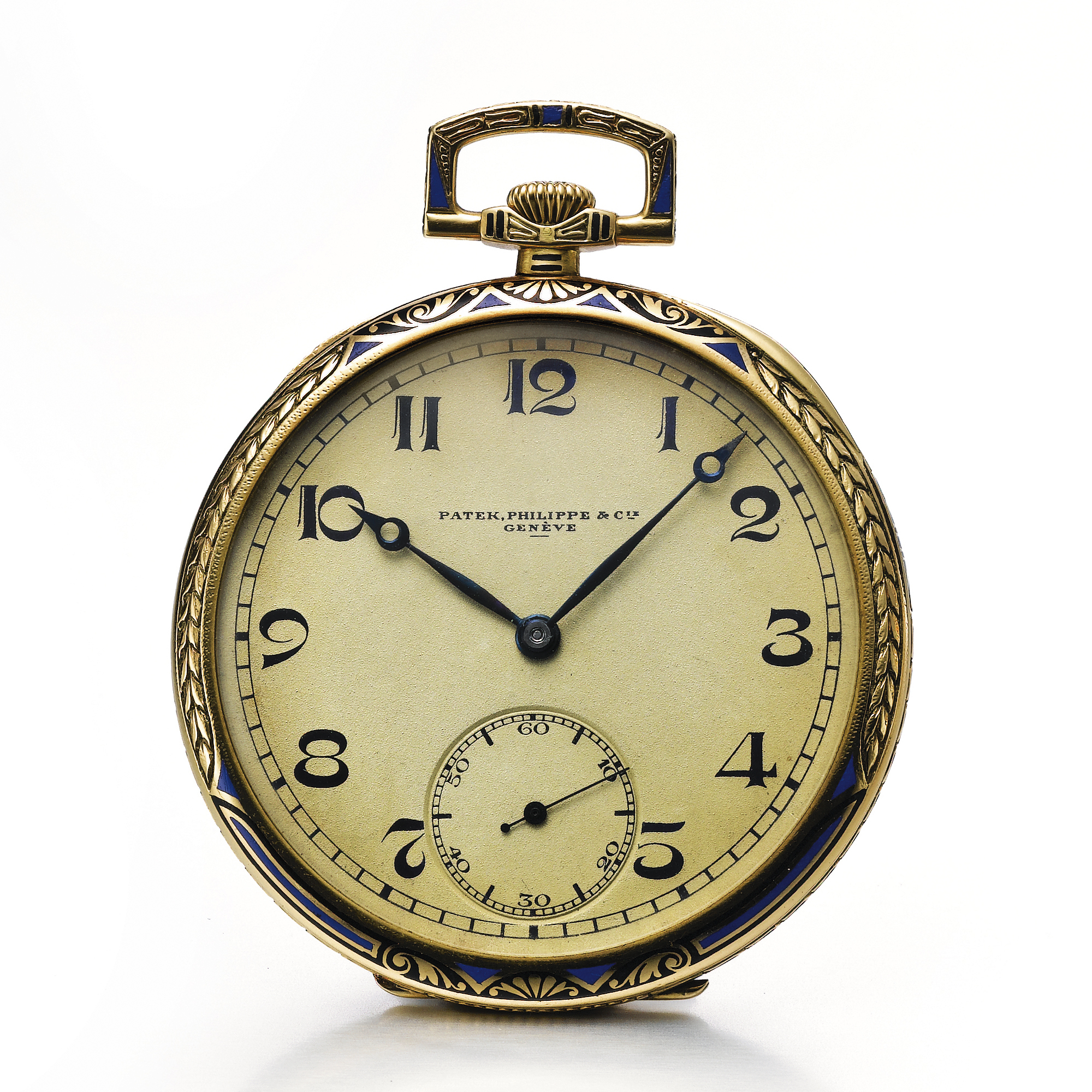 Patek Philippe, A FINE GOLD AND ENAMEL KEYLESS LEVER OPEN-FACED WATCH CIRCA 1920 MURAT MVT 803632 CASE 601416
