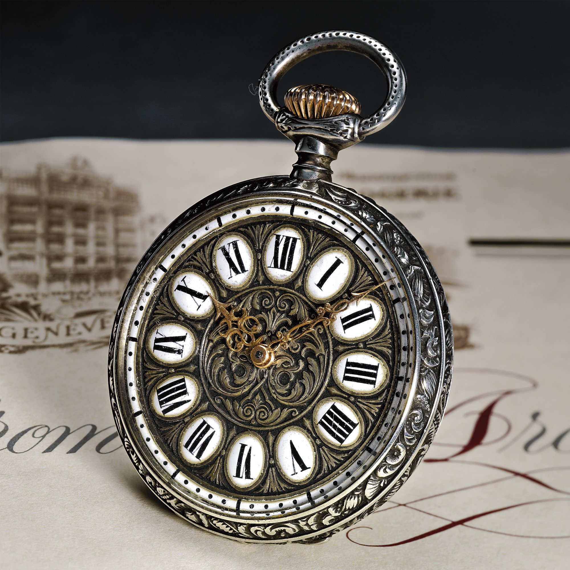 Patek Philippe, AN ENGRAVED SILVER KEYLESS LEVER OPEN-FACED WATCH 1886 MVT 56792 CASE 56792 