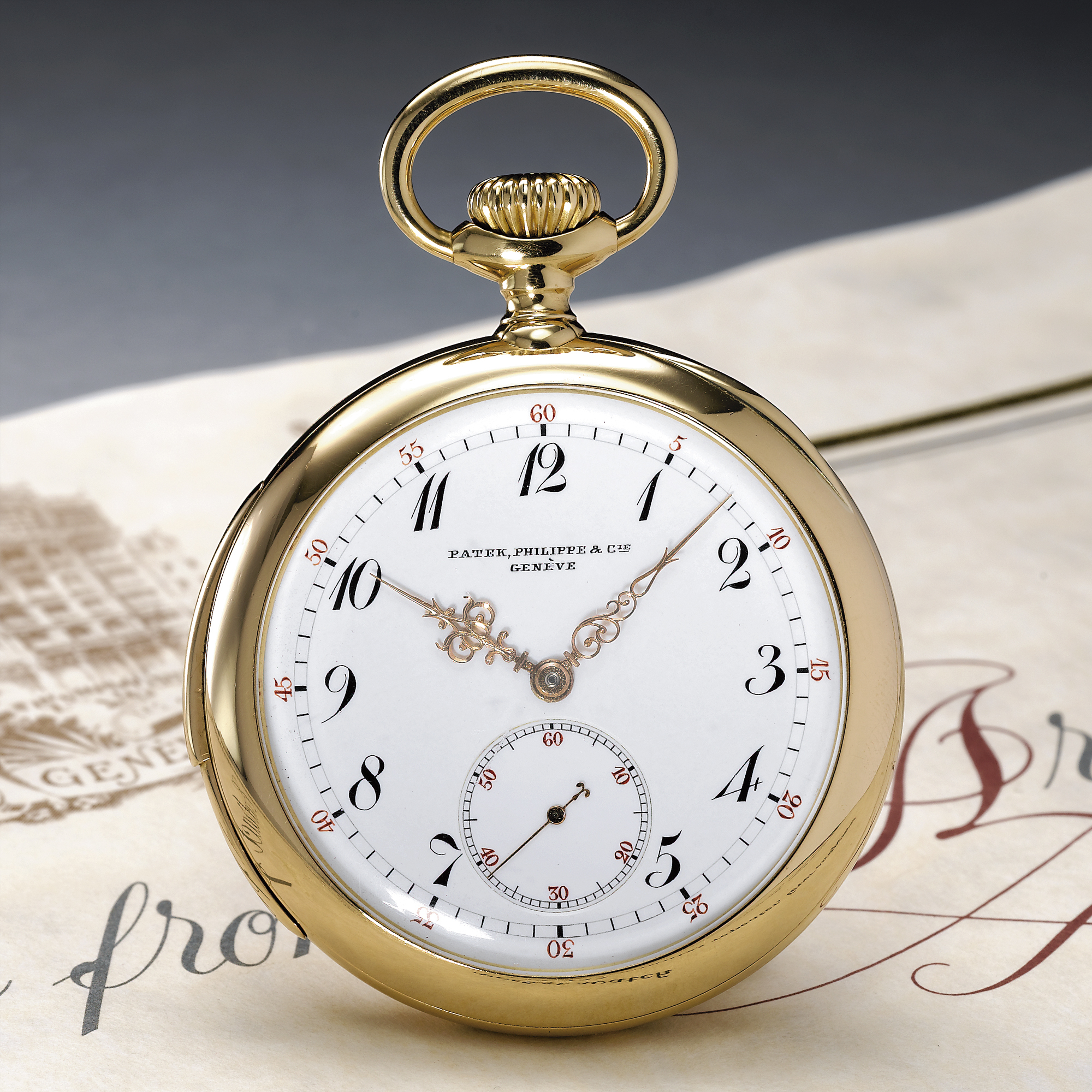 Patek Philippe, A FINE GOLD FIVE MINUTE REPEATING OPEN-FACED POCKET WATCH CIRCA 1902 MVT 112443 CASE 119443 