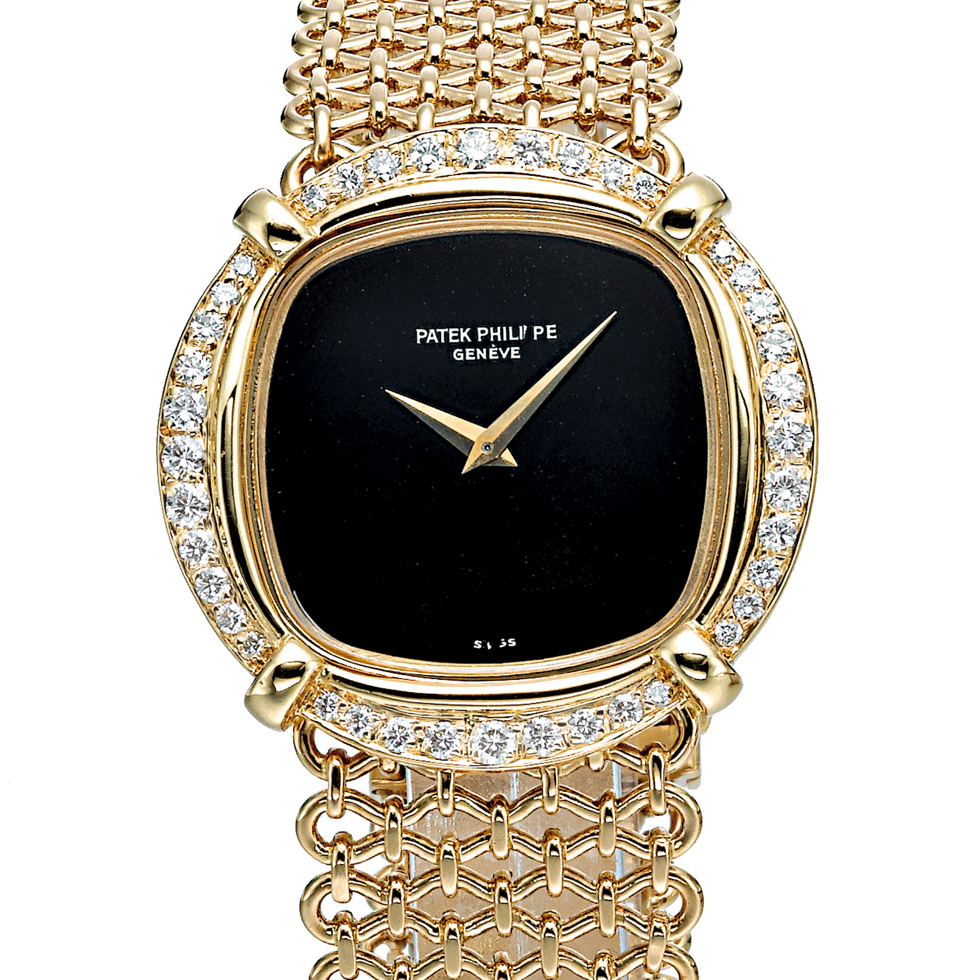 Patek Philippe, A LADY'S GOLD AND DIAMOND SET OVAL FORM BRACELET WATCH WITH ONYX DIAL CIRCA 1971 REF 4272/1J MVT 1275933 CASE 2762409
