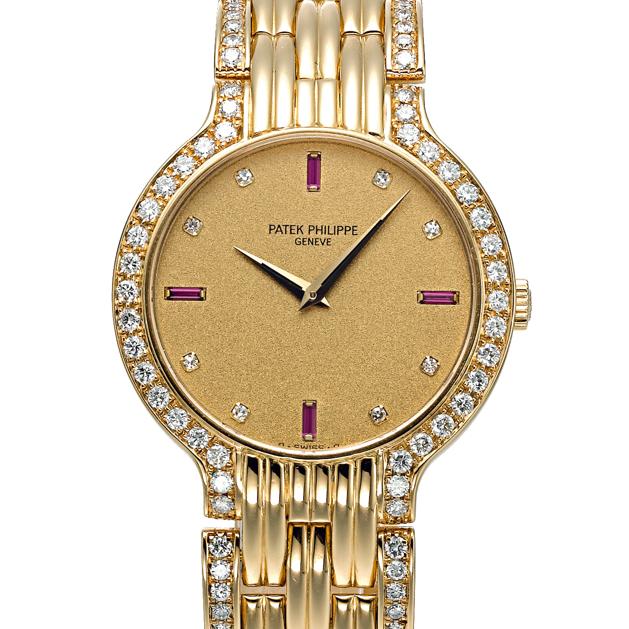 Patek Philippe, A GOLD, DIAMOND AND RUBY SET BRACELET WATCH CIRCA 1989 REF 3965/1J MVT 1816306 CASE 2871138 