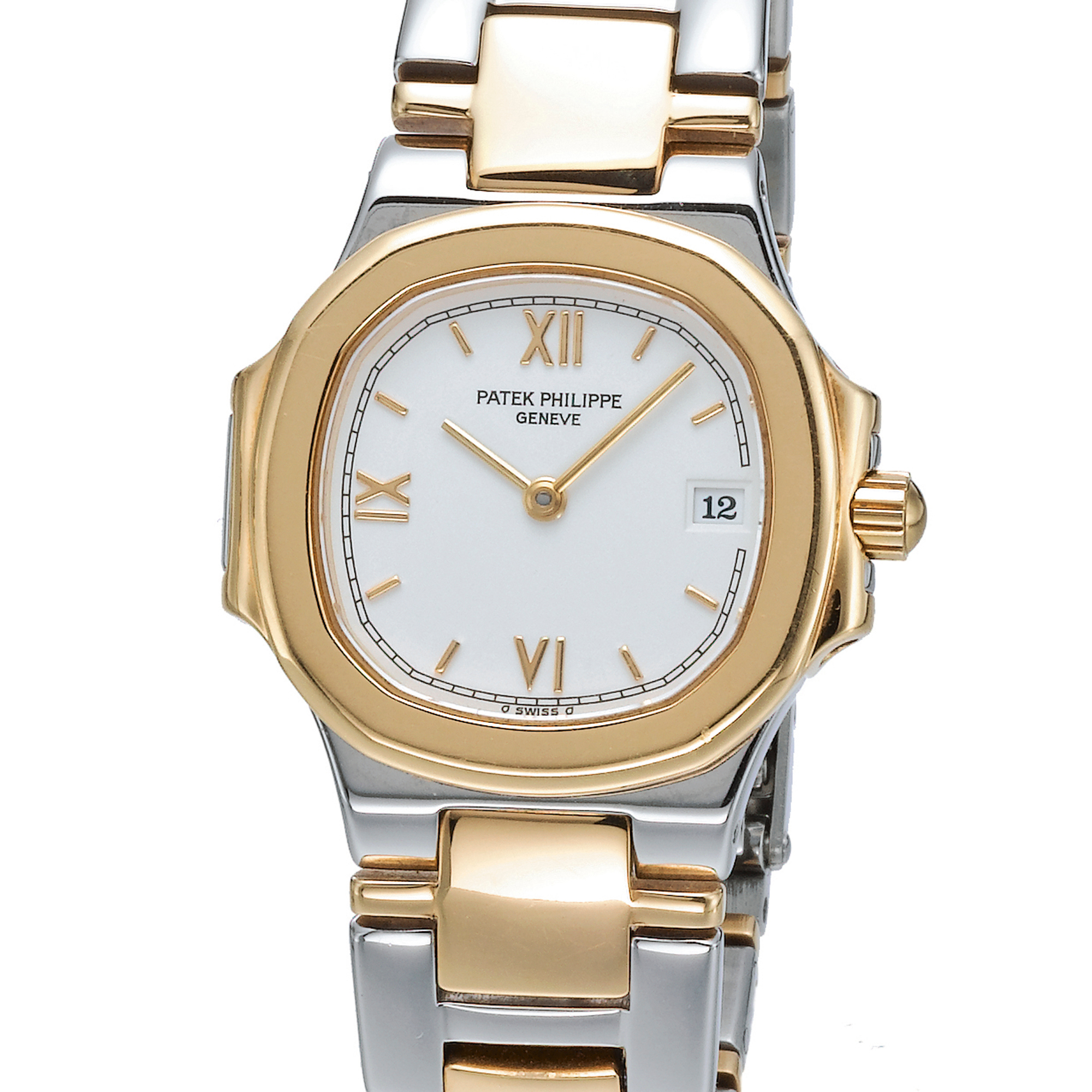 Patek Philippe, A LADY'S GOLD AND STAINLESS STEEL BRACELET WATCH WITH DATE CIRCA 1990 REF 4700JA NAUTILUS
