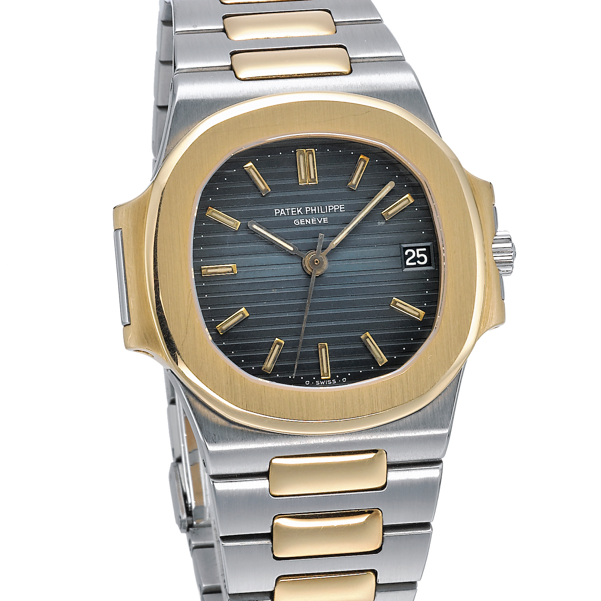 PATEK PHILIPPE, A LADY'S GOLD AND STAINLESS STEEL BRACELET WATCH WITH DATE CIRCA 1980 REF 4700/1JA NAUTILUS