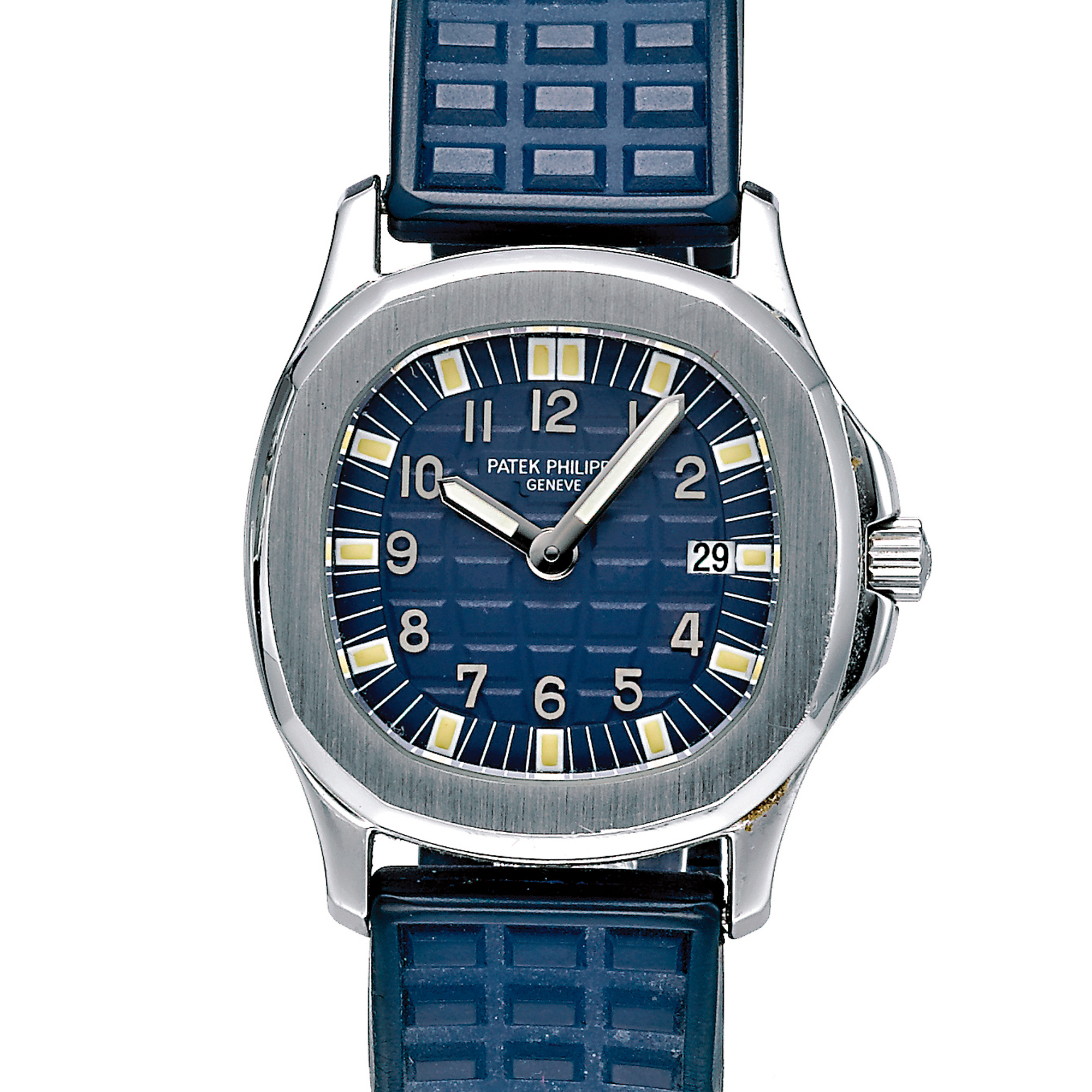 Patek Philippe, A LADY'S STAINLESS STEEL CUSHION FORM WRISTWATCH WITH DATE CIRCA 2000 REF 4960A  AQUANAUT