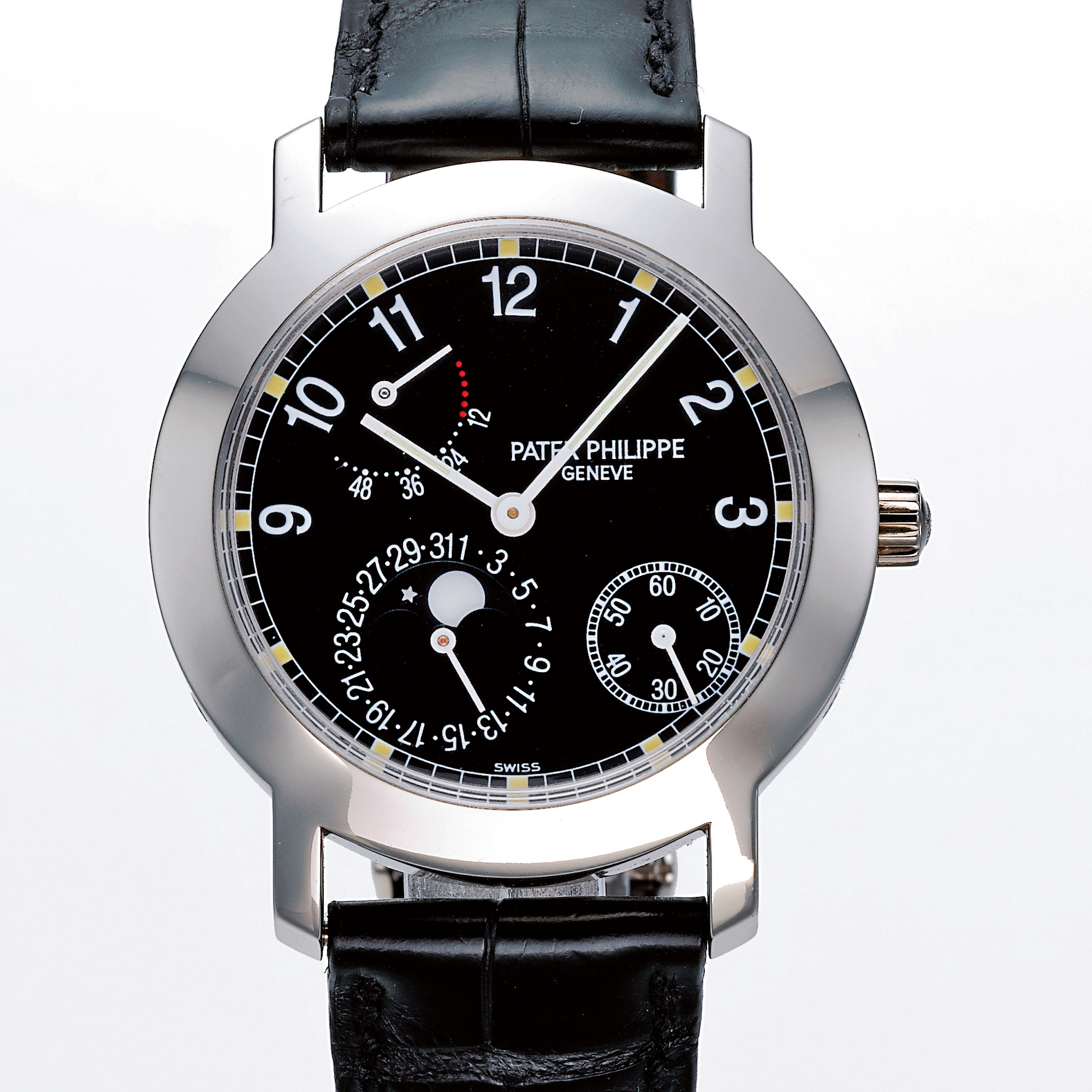 Patek Philippe, A FINE WHITE GOLD AUTOMATIC WRISTWATCH WITH DATE, MOON-PHASES AND POWER RESERVE INDICATION CIRCA 1999 REF 5055G MVT 3167195