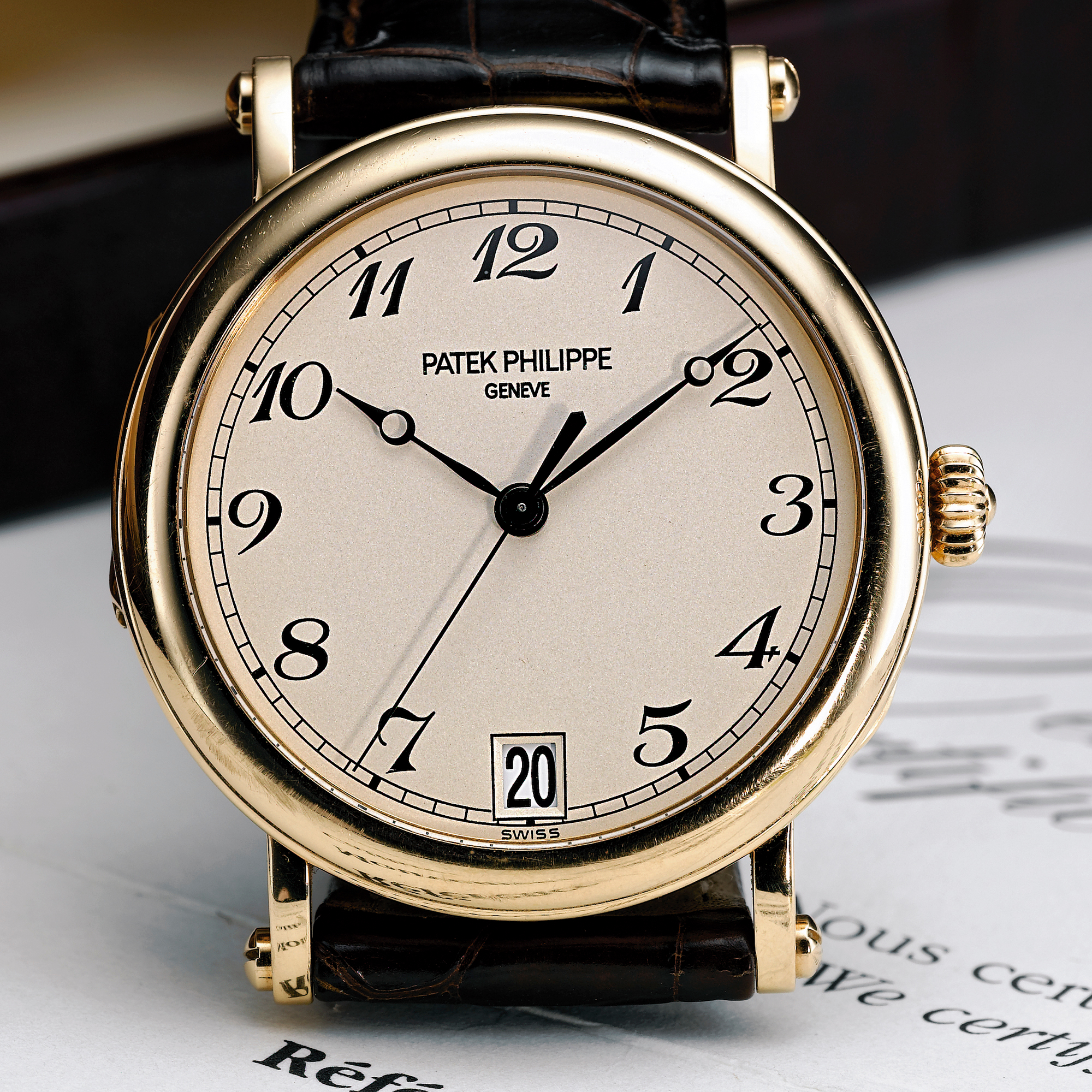 Patek Philippe, A GOLD AUTOMATIC CENTER SECONDS WRISTWATCH WITH DATECIRCA 2003 REF 5053J OFFICER MVT 3357255 CASE 4163393 