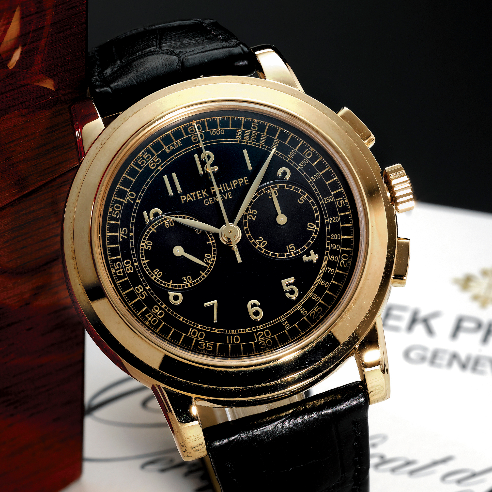 Patek Philippe, A FINE AND RARE OVERSIZED GOLD CHRONOGRAPH WRISTWATCH WITH REGISTERS AND TACHYMETER CIRCA 2001 REF 5070J MVT 3146316 CASE 4068515 