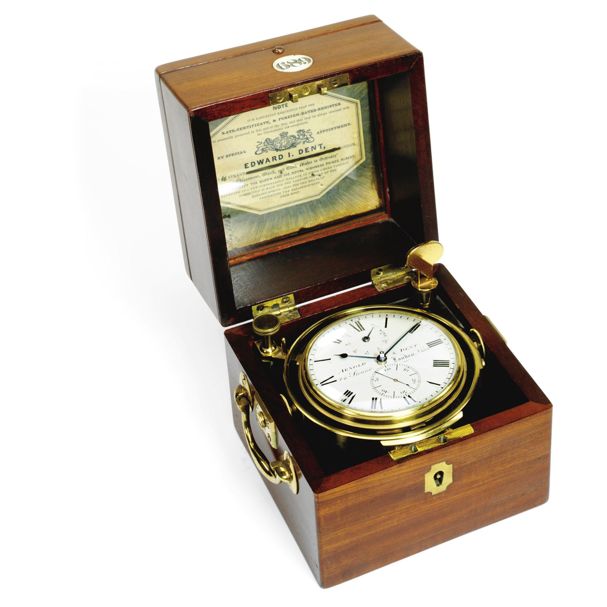 A small mahogany two-day marine chronometer, Arnold & Dent, London, circa 1835