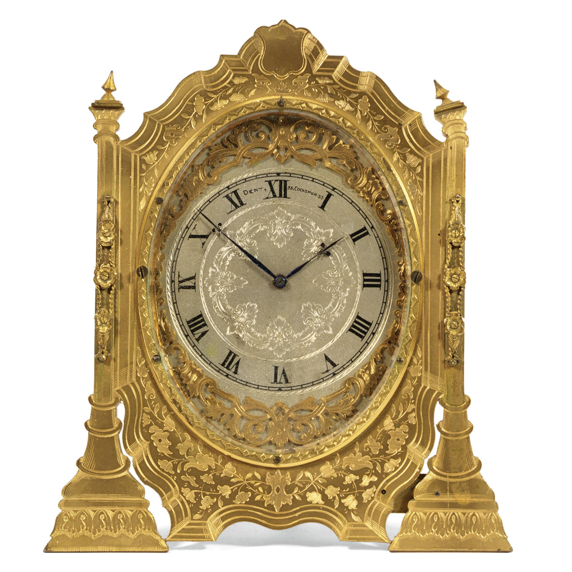 An engraved gilt-brass strut timepiece, Dent, London, circa 1855