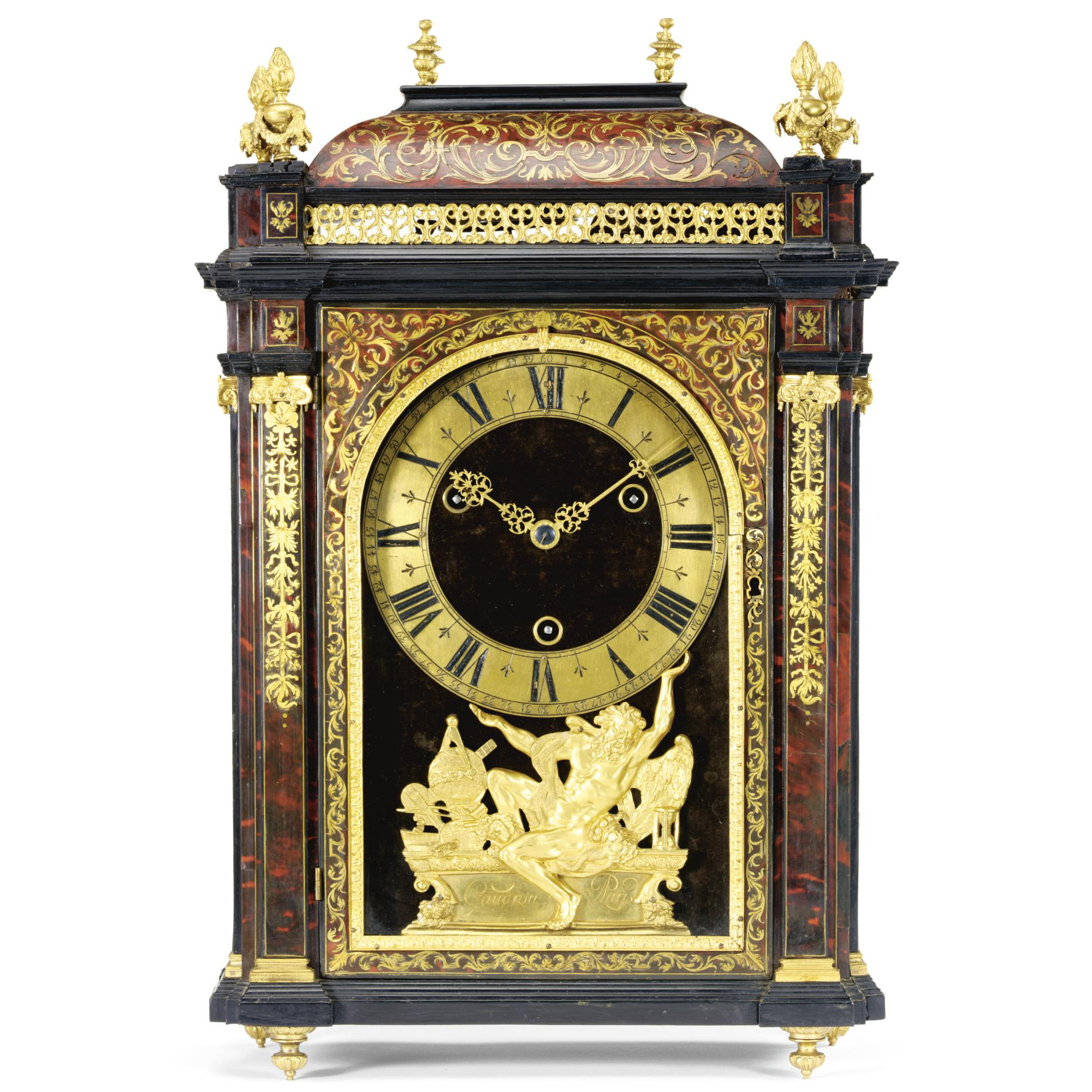A fine gilt brass and red turtleshell boulle quarter striking religieuse, Antoine Gaudron, Paris, circa 1680, the case attributed to André Charles Boulle