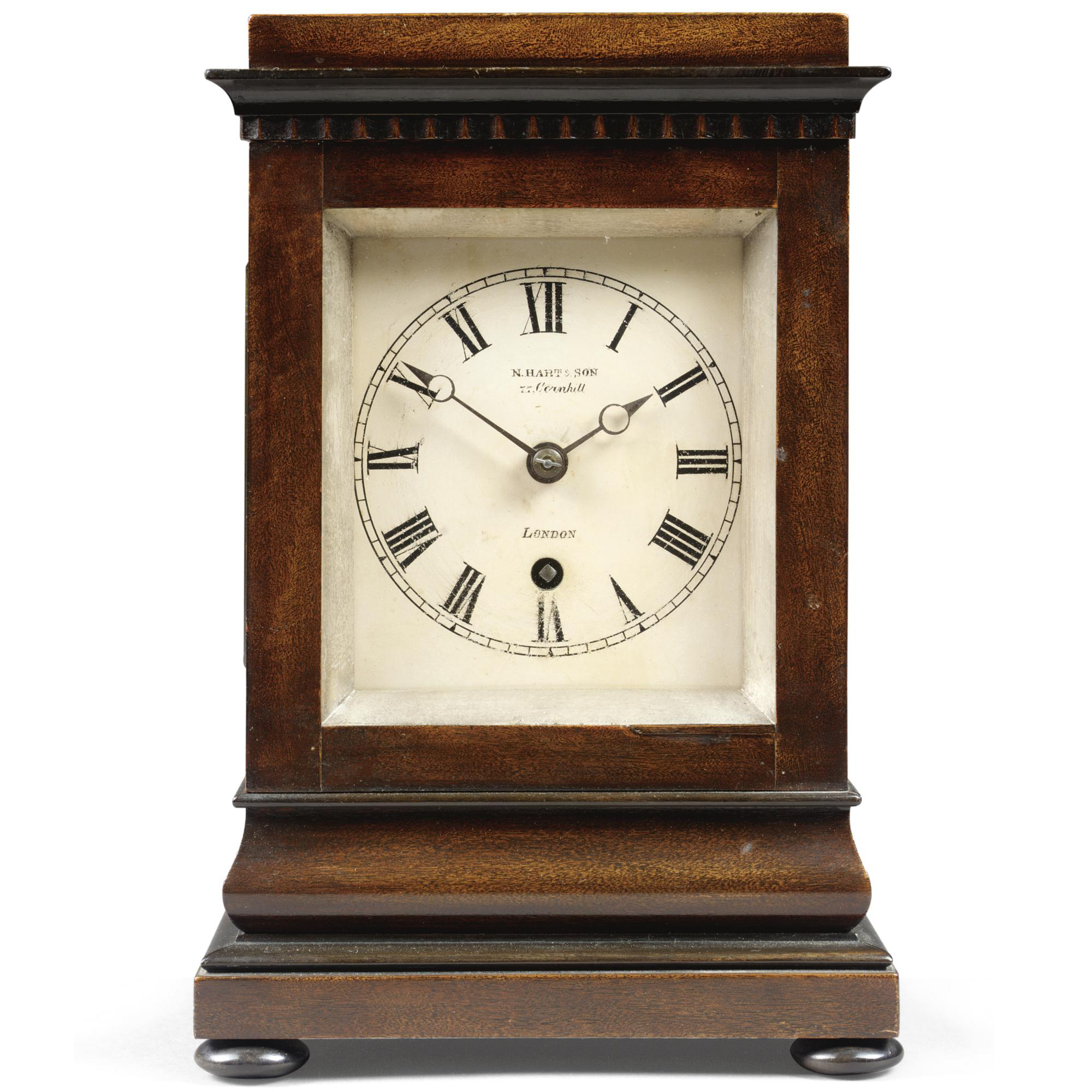 A small ebonised fruitwood library timepiece, N.Hart & Son, London, circa 1850