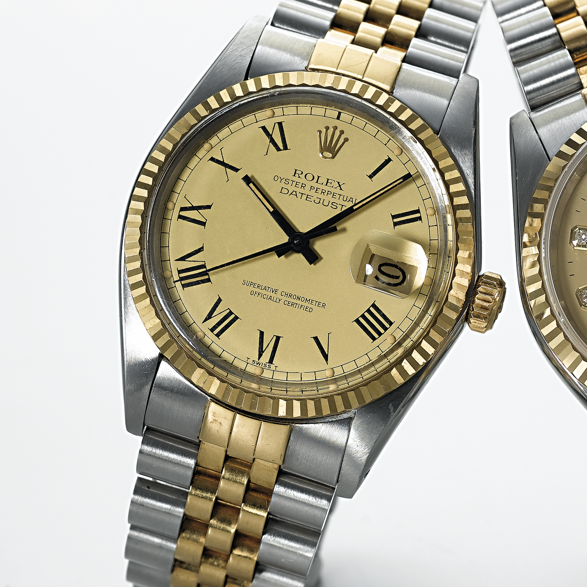 ROLEX, A STAINLESS STEEL AND GOLD AUTOMATIC CENTRE SECONDS WRISTWATCH WITH DATE AND BRACELETDATEJUST, OYSTER PERPETUAL, CIRCA 1984, REF. 16013 