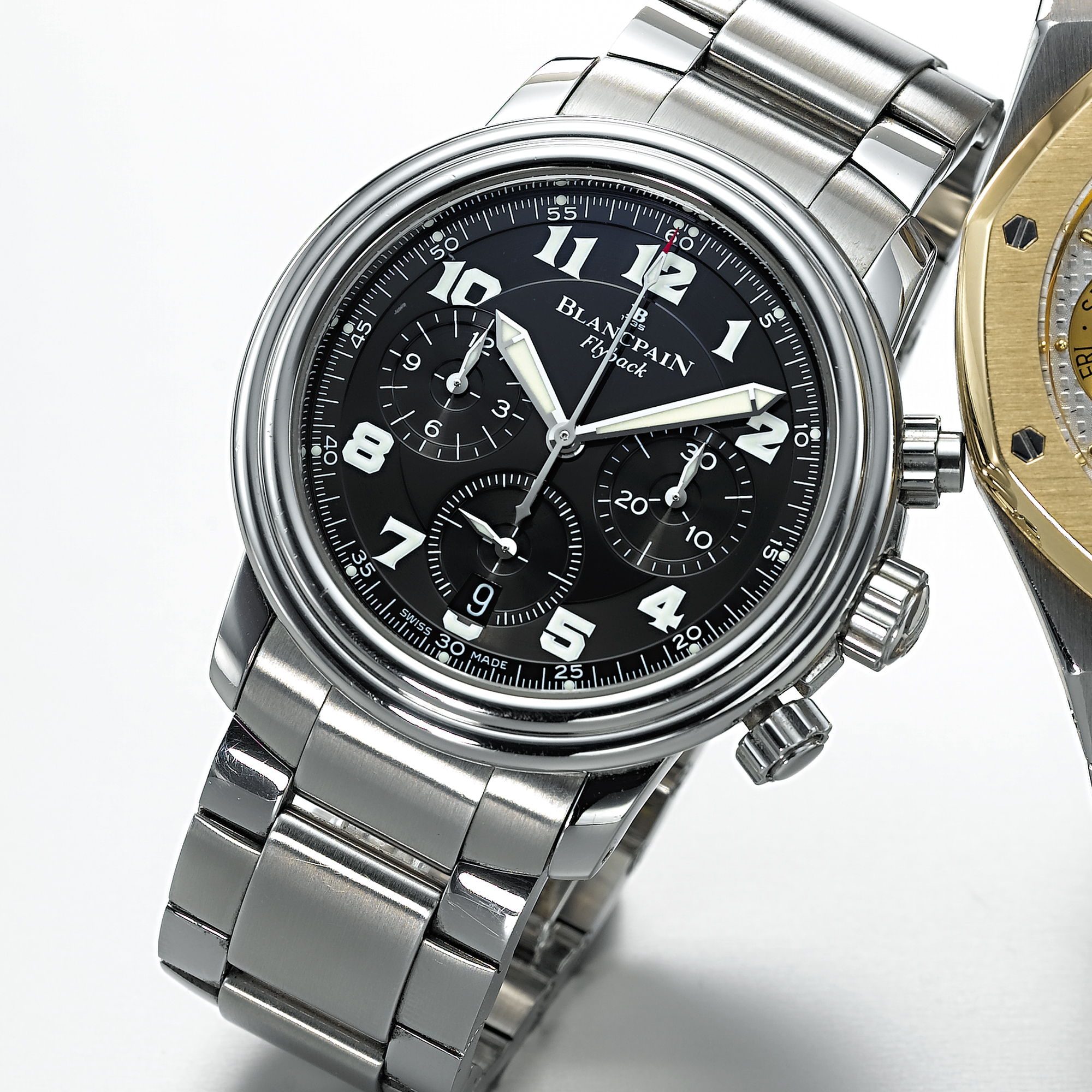 BLANCPAIN, A STAINLESS STEEL AUTOMATIC FLYBACK CHRONOGRAPH WRISTWATCH WITH DATE, REGISTERS AND BRACELETFLYBACK, CIRCA 1998