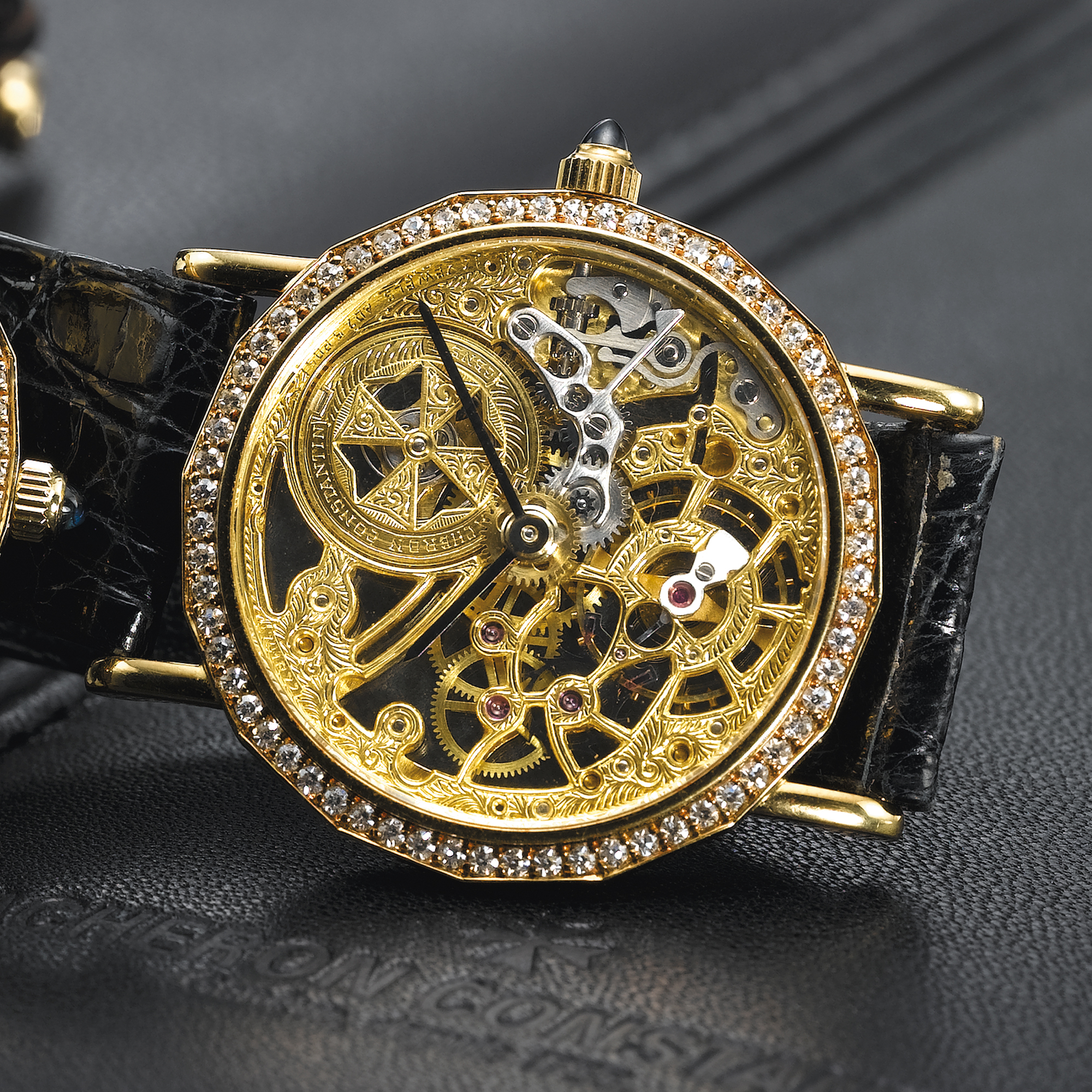VACHERON CONSTANTIN, A LADY'S FINE GOLD AND DIAMOND SET SKELETONISED WRISTWATCHCIRCA 1990,  NO. 741872