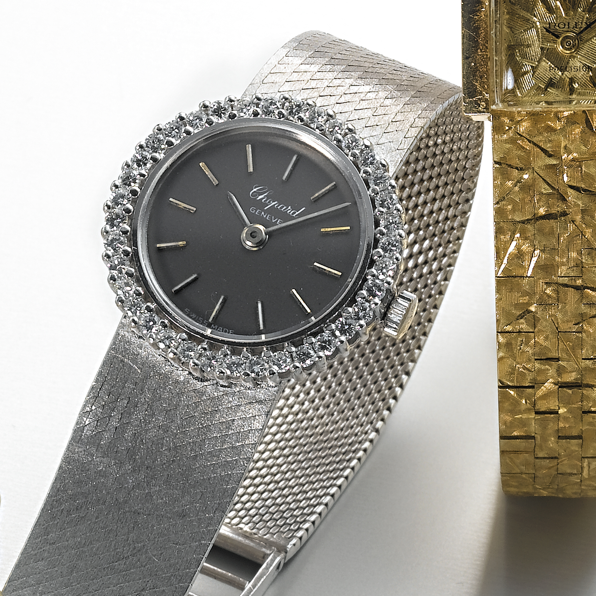 CHOPARD, BAUME & MERCIER, TWO LADY'S GOLD AND GEM SET BRACELET WATCHES