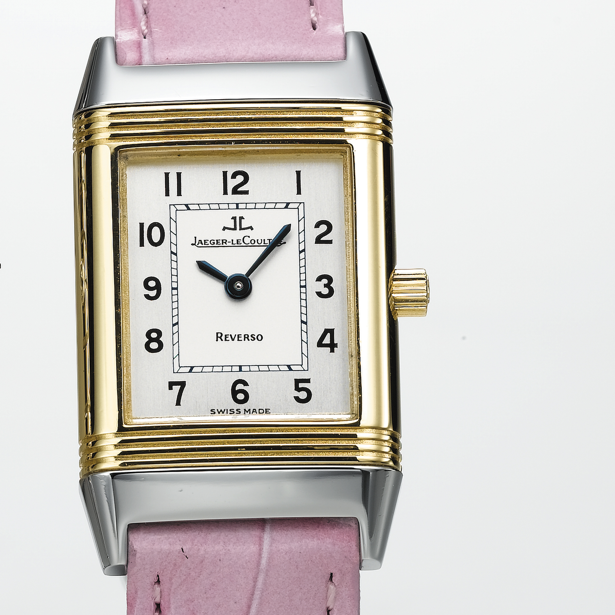 JAEGER LE-COULTRE, A LADY'S GOLD AND STAINLESS STEEL RECTANGULAR REVERSIBLE WRISTWATCHREVERSO, CIRCA 2000 