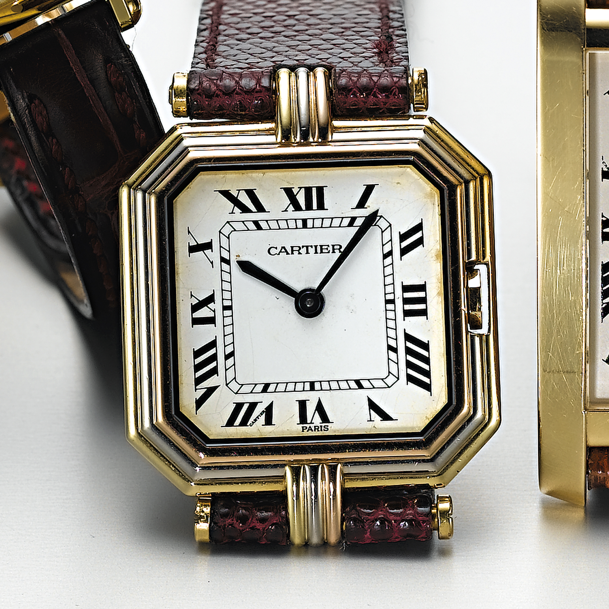 CARTIER, A THREE-COLOUR GOLD SQUARE WRISTWATCHCIRCA 1985