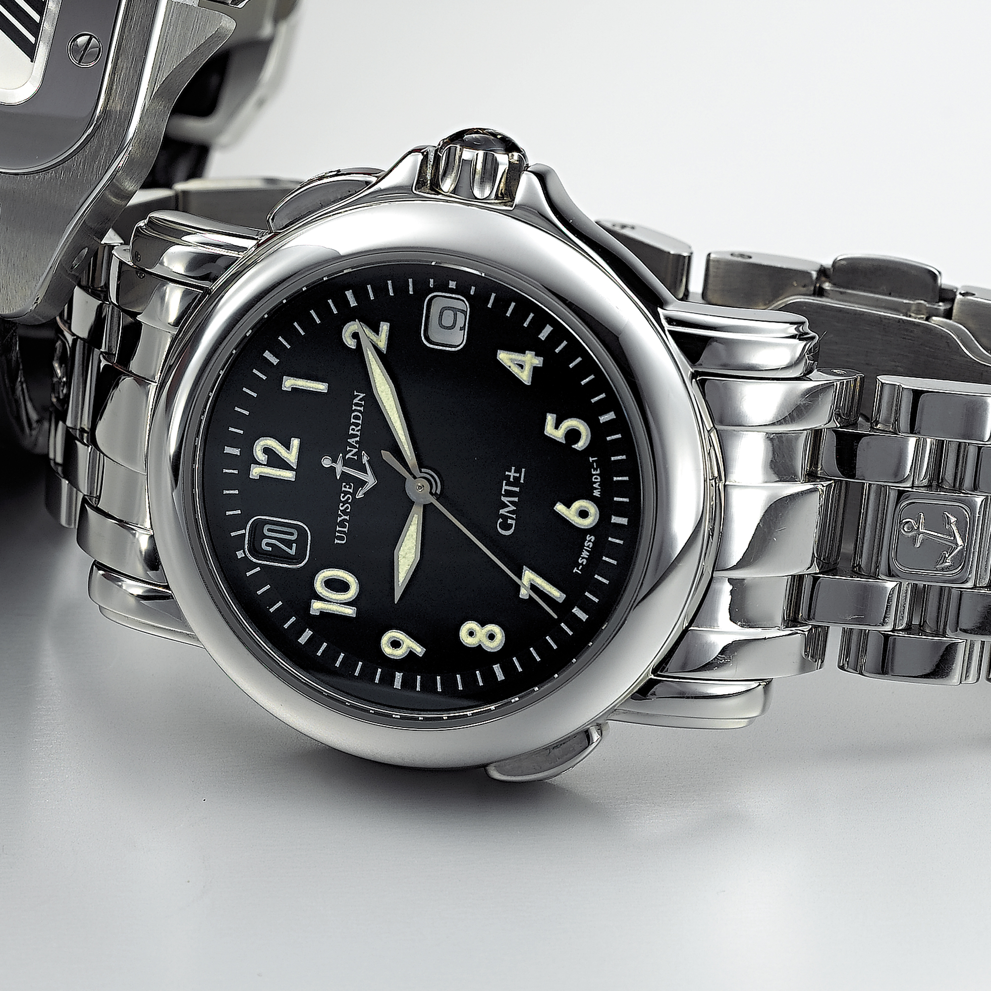 ULYSSE NARDIN, A STAINLESS STEEL AUTOMATIC CENTRE SECONDS DUAL TIME ZONE WRISTWATCH WITH DATE AND BRACELETSAN MARCO, GMT, CIRCA 2000, NO. 1237