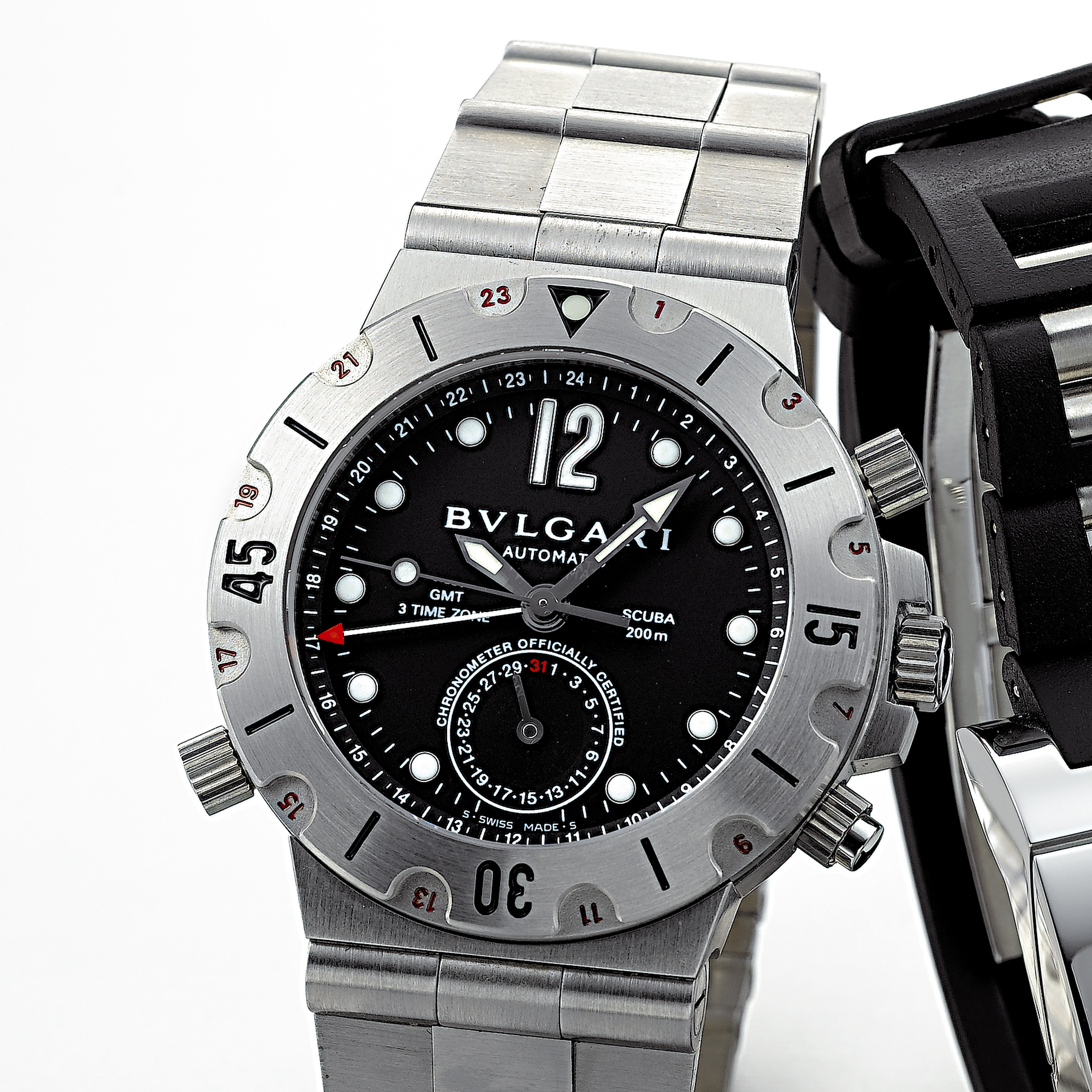 BVLGARI, A STAINLESS STEEL AUTOMATIC CENTRE SECONDS BRACELET WATCH WITH DUAL TIME ZONE, DATE AND 24-HOUR INDICATORDIAGONO GMT, CIRCA 2005