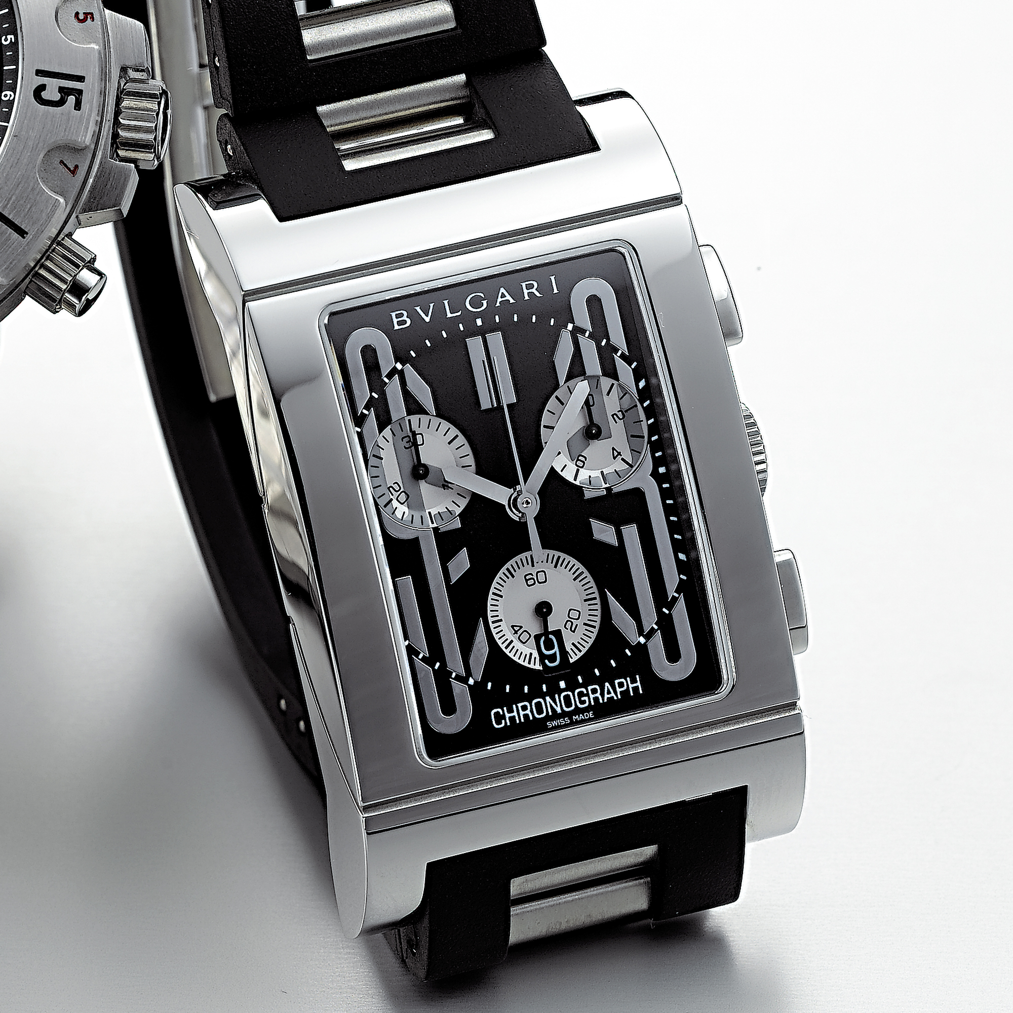 BVLGARI, A STAINLESS STEEL RECTANGULAR CHRONOGRAPH WRISTWATCH WITH DATE AND REGISTERSRETTANGOLO, CIRCA 2005