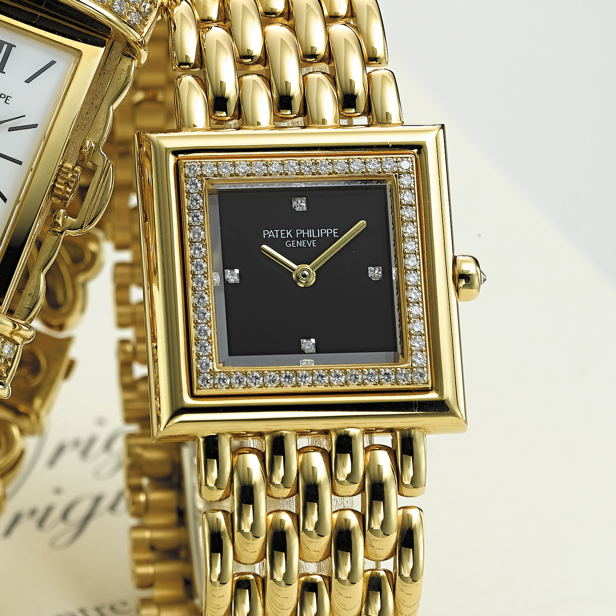 PATEK PHILLIPE, A LADY'S GOLD AND DIAMOND SET SQUARE BRACELET WATCHCIRCA 2005, NO. 1.651.648, REF. 4866/110
